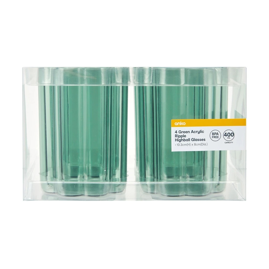 4 4 Green Acrylic Ripple Highball Glasses, 4 of 4