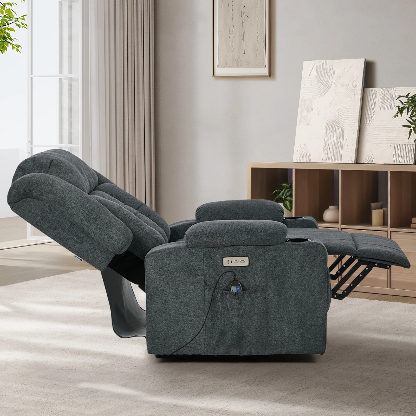 4 Oikiture Electric Lift Recliner Chair Heated Massage Armchair With 2 Charging Ports - Grey, 4 of 5
