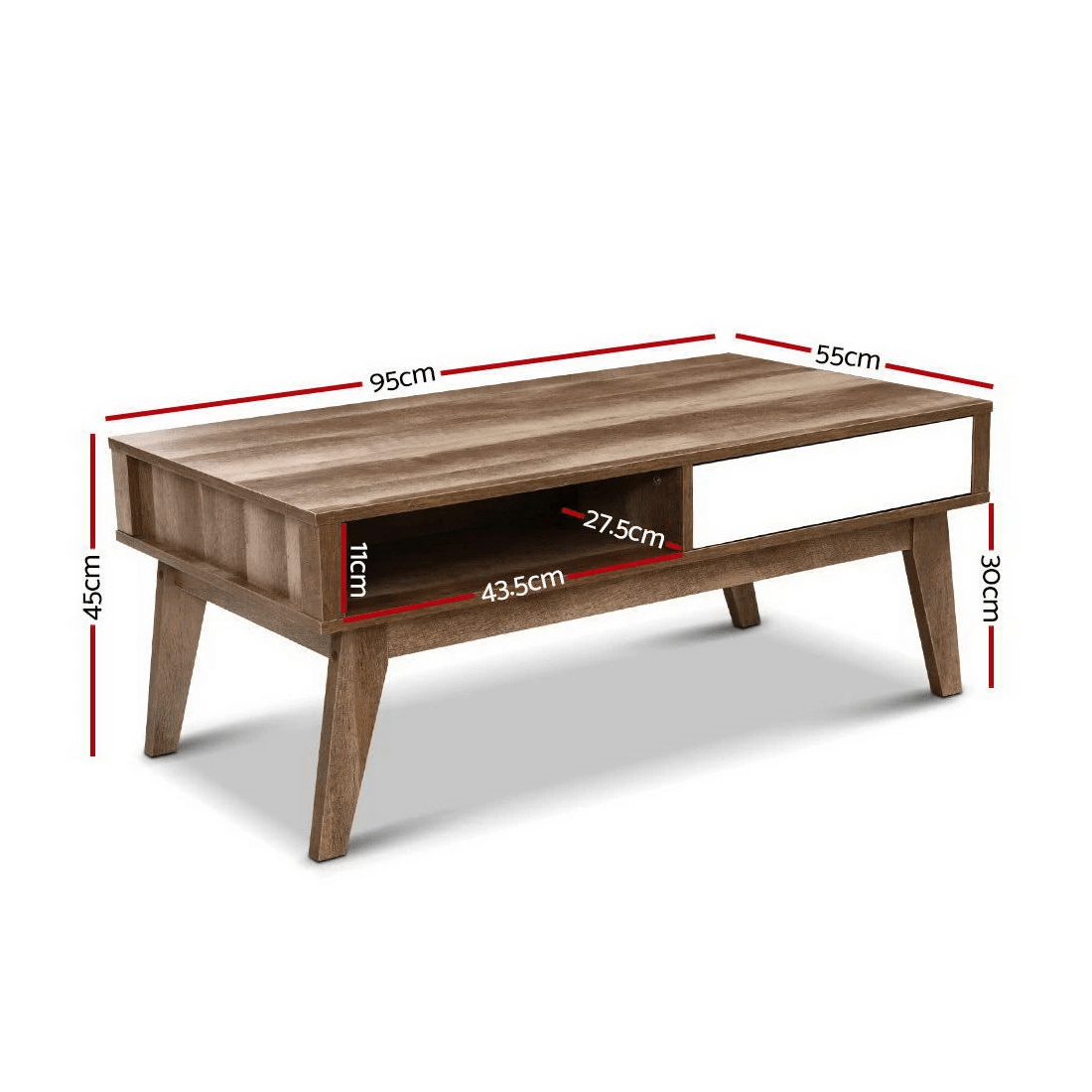 2 Artiss Coffee Table 2 Drawers Walnut Serena - Brown, 2 of 7