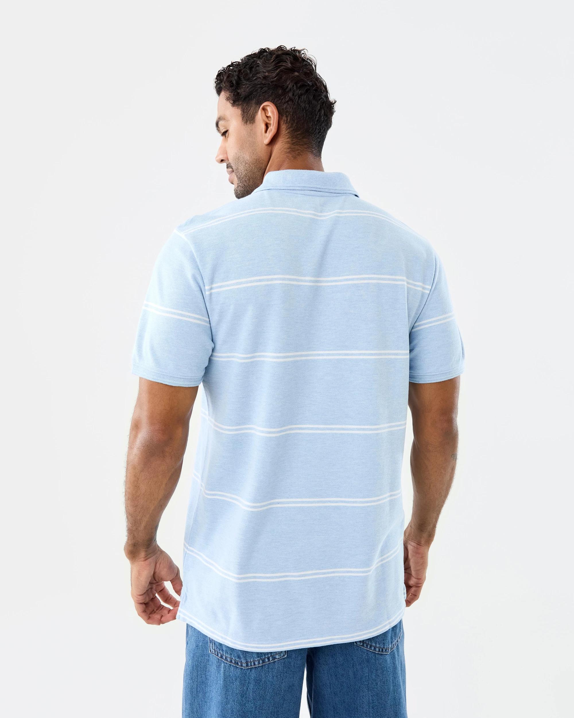 3 Pique Polo Shirt Blu Stripe, 3 of 7