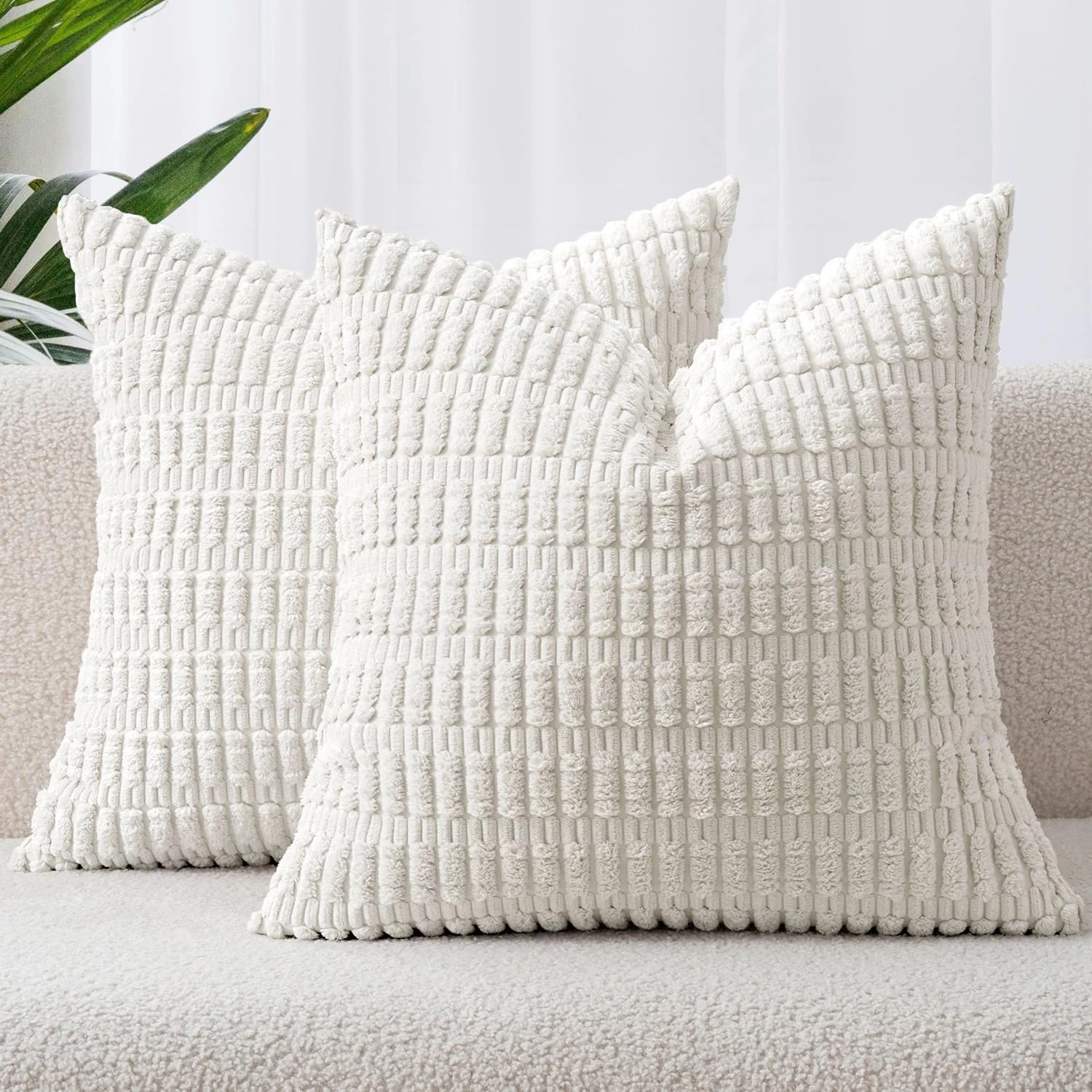 1 Gioia Casa 2-Pack Boho Striped Corduroy Cushion Covers 45x45cm - White, 1 of 3