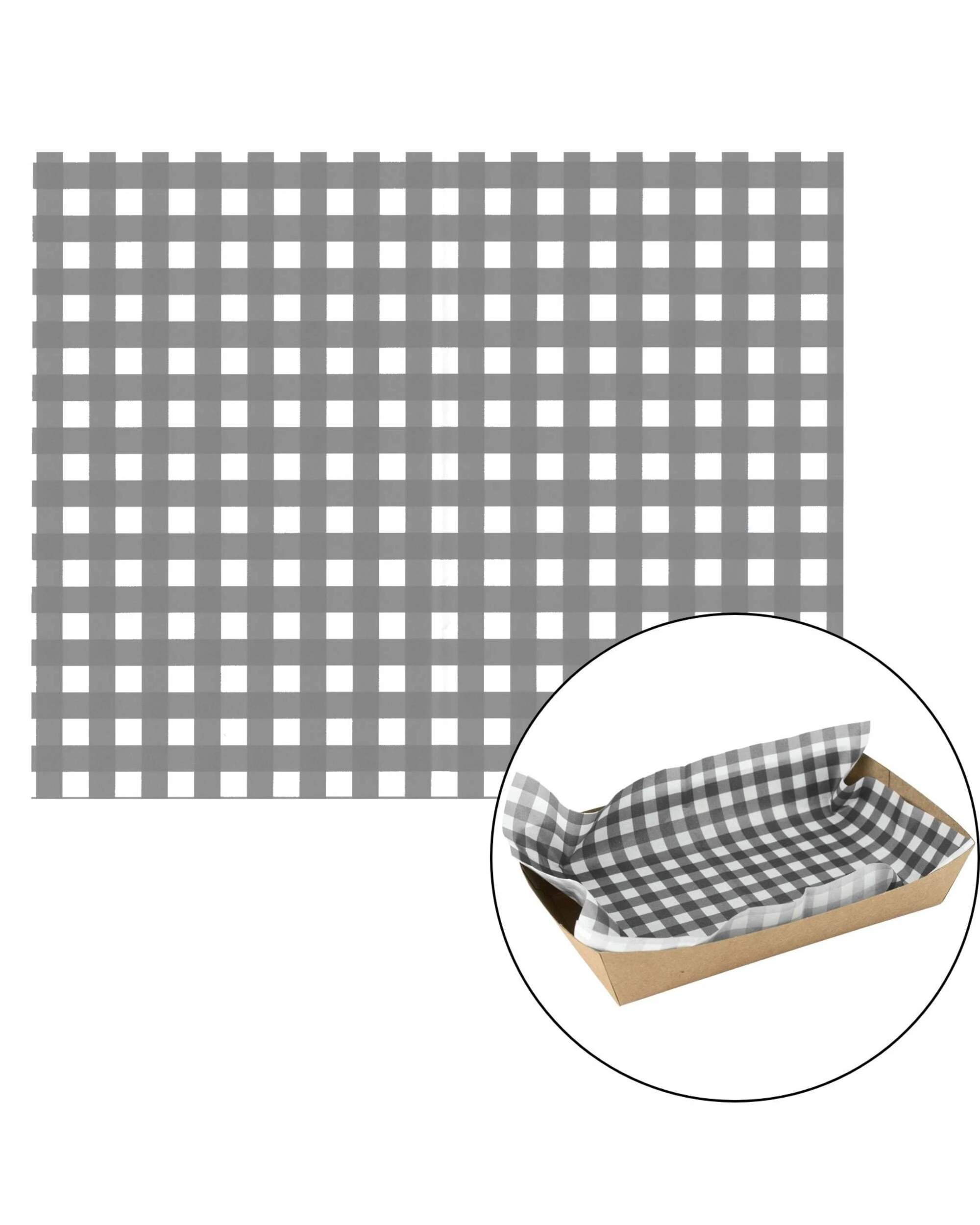 1 Artwrap Gingham Grease Proof Paper Plate Tray Liners 8 Sheets - Black, 1 of 5