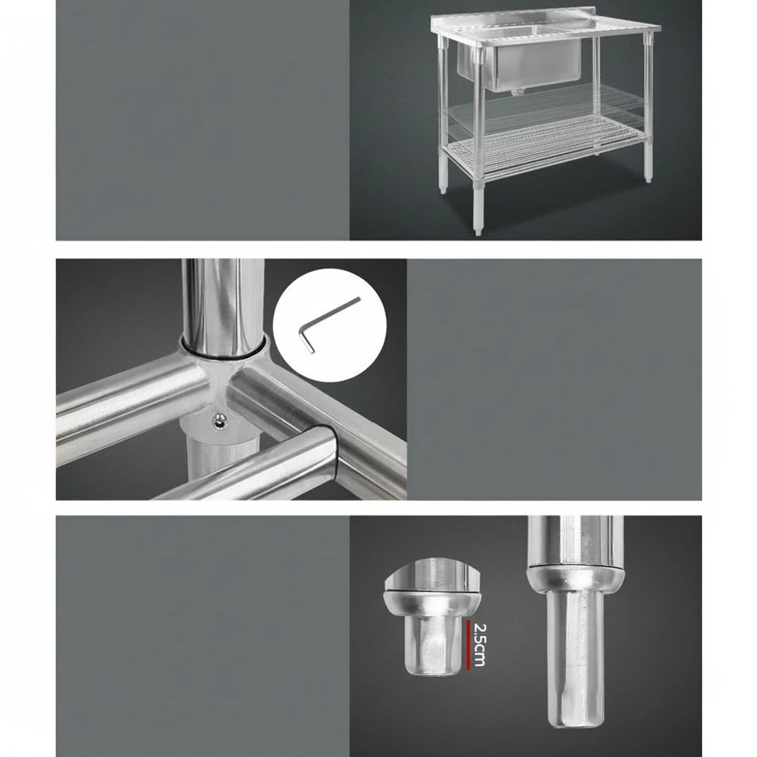4 Cefito 100x60cm Stainless Steel Sink Bench Kitchen 304 - Silver, 4 of 6