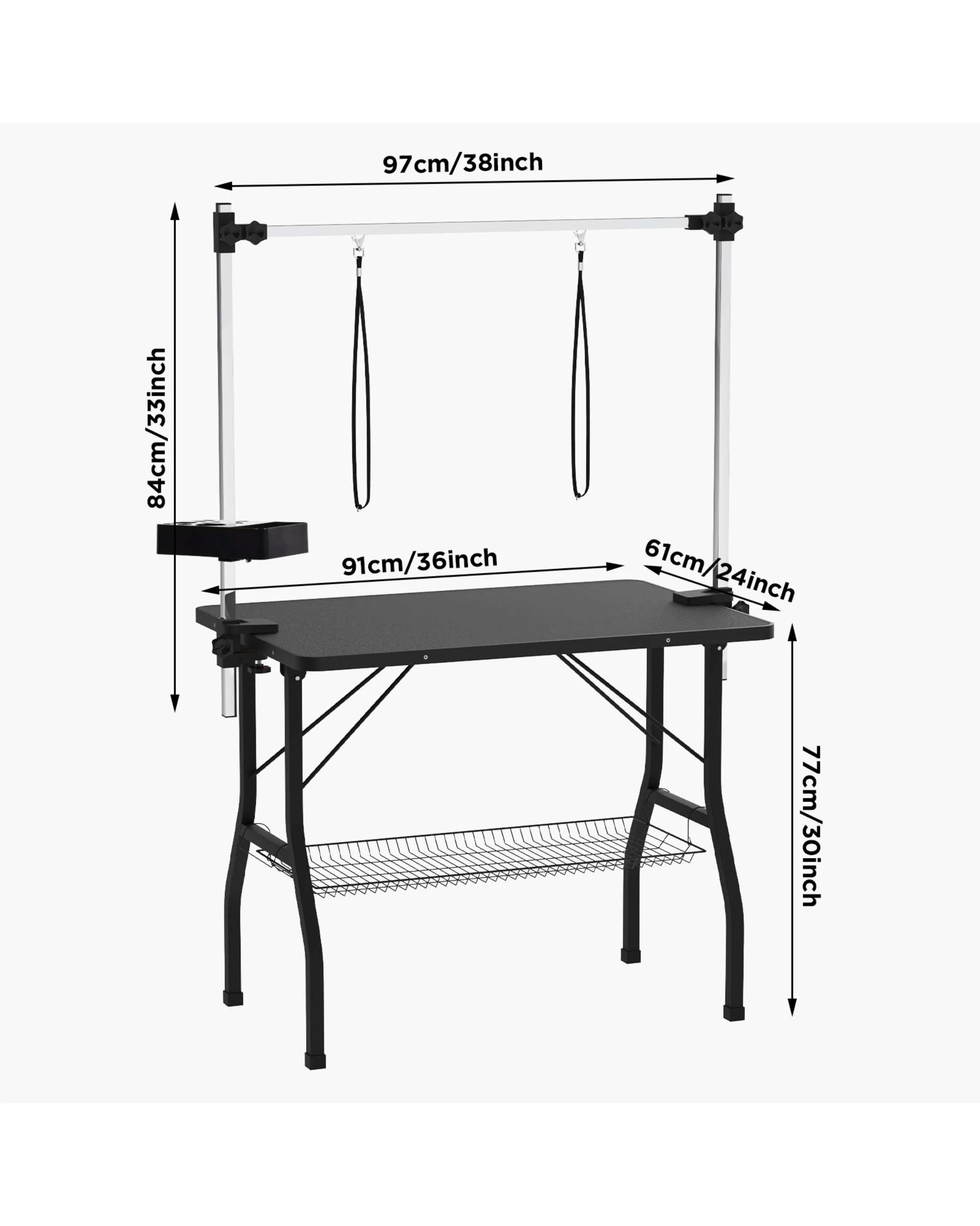 6 Advwin Pet Grooming Table with Storage Basket & Pet Hair Dryer, Height Adjustable Anti‑Slip Grooming Set, 6 of 10