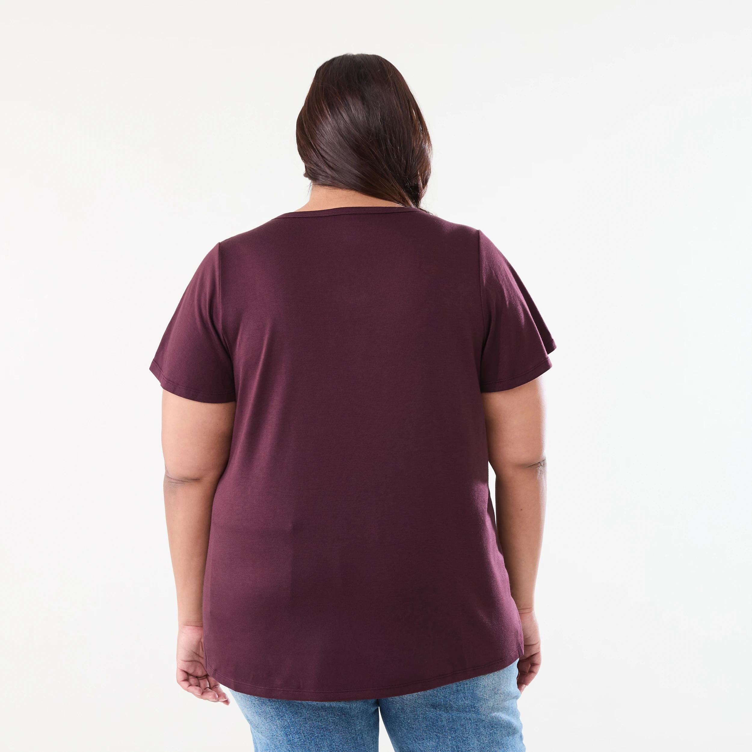 3 Curve Short Sleeve Shirred Shoulder T-shirt WARM MULBERRY, 3 of 5