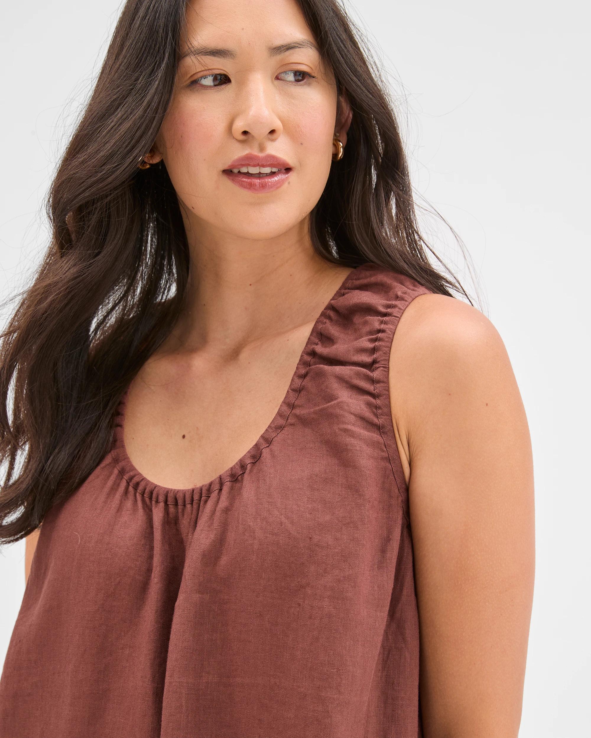 5 Target Woman European Linen Sleeveless Scoop Neck Midi Dress SOFT BROWN, 5 of 7
