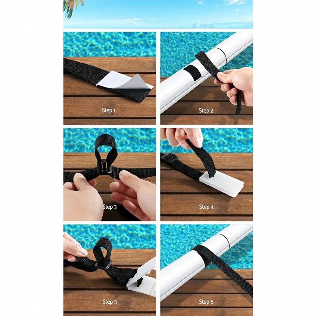 5 Aqua Buddy Pool Cover Roller Attachment Swimming Pool Reel Straps Kit 8PCS - Black, 5 of 6