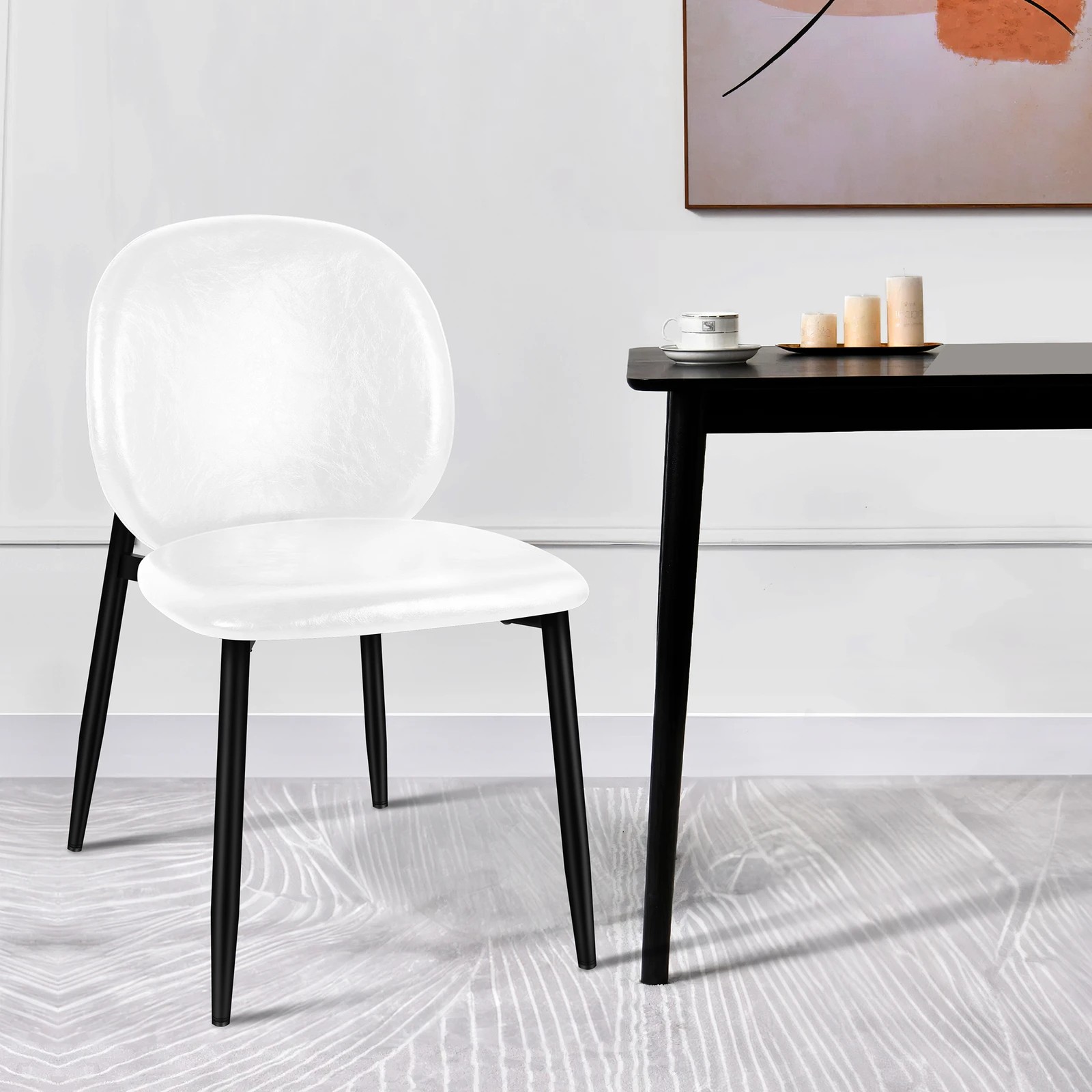 5 Alfordson 2x Dining Chairs Accent Kitchen Lounge Curved Back PU Leather - White, 5 of 10