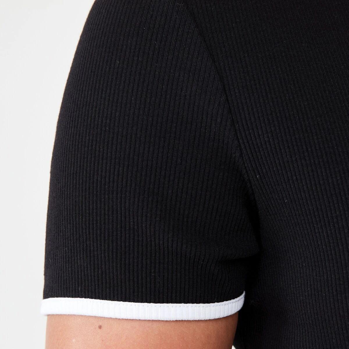 6 Short Sleeve Rib Contrast Polo Top Blk Wht, 6 of 6