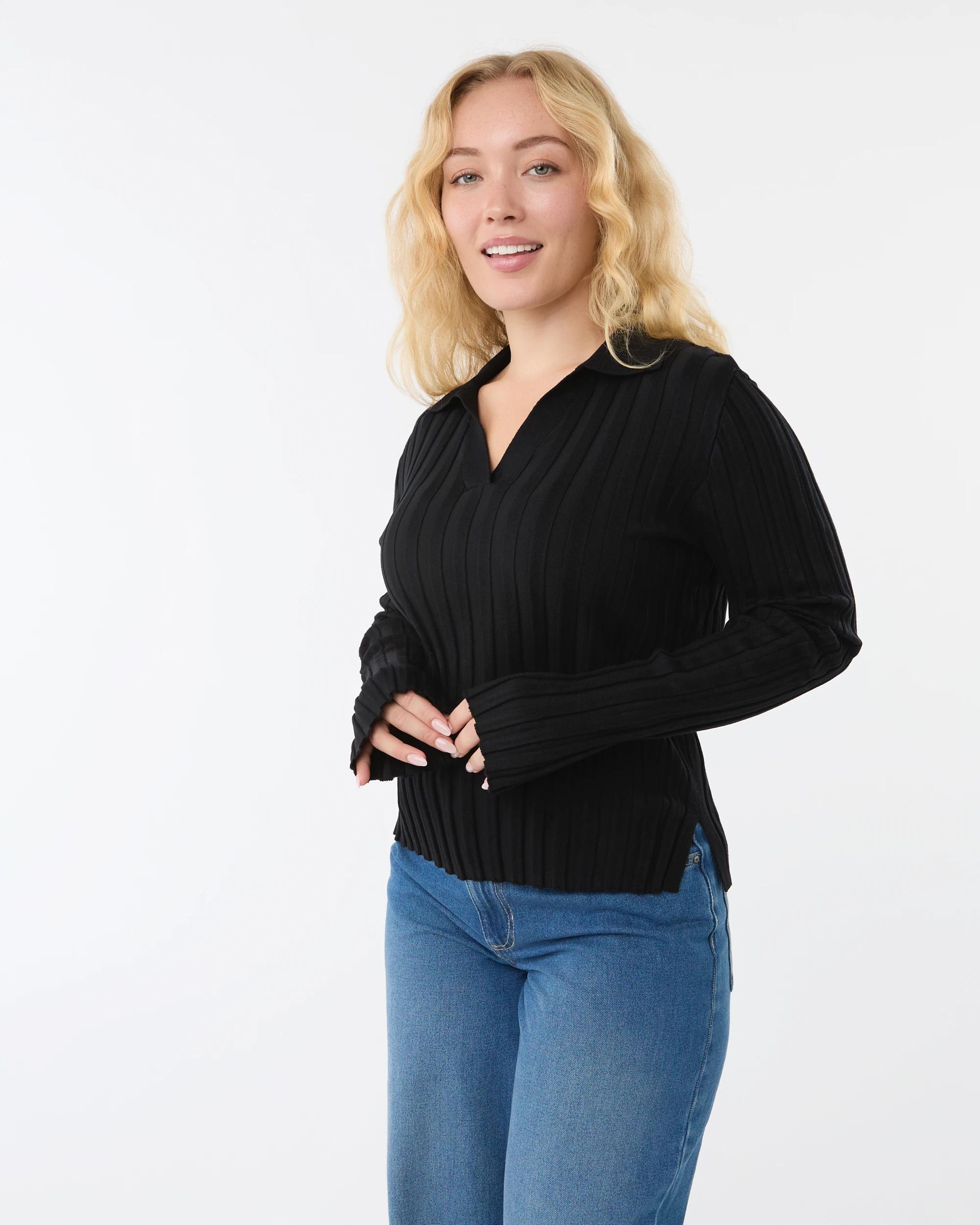 2 Long Sleeve Polo Top Black, 2 of 6