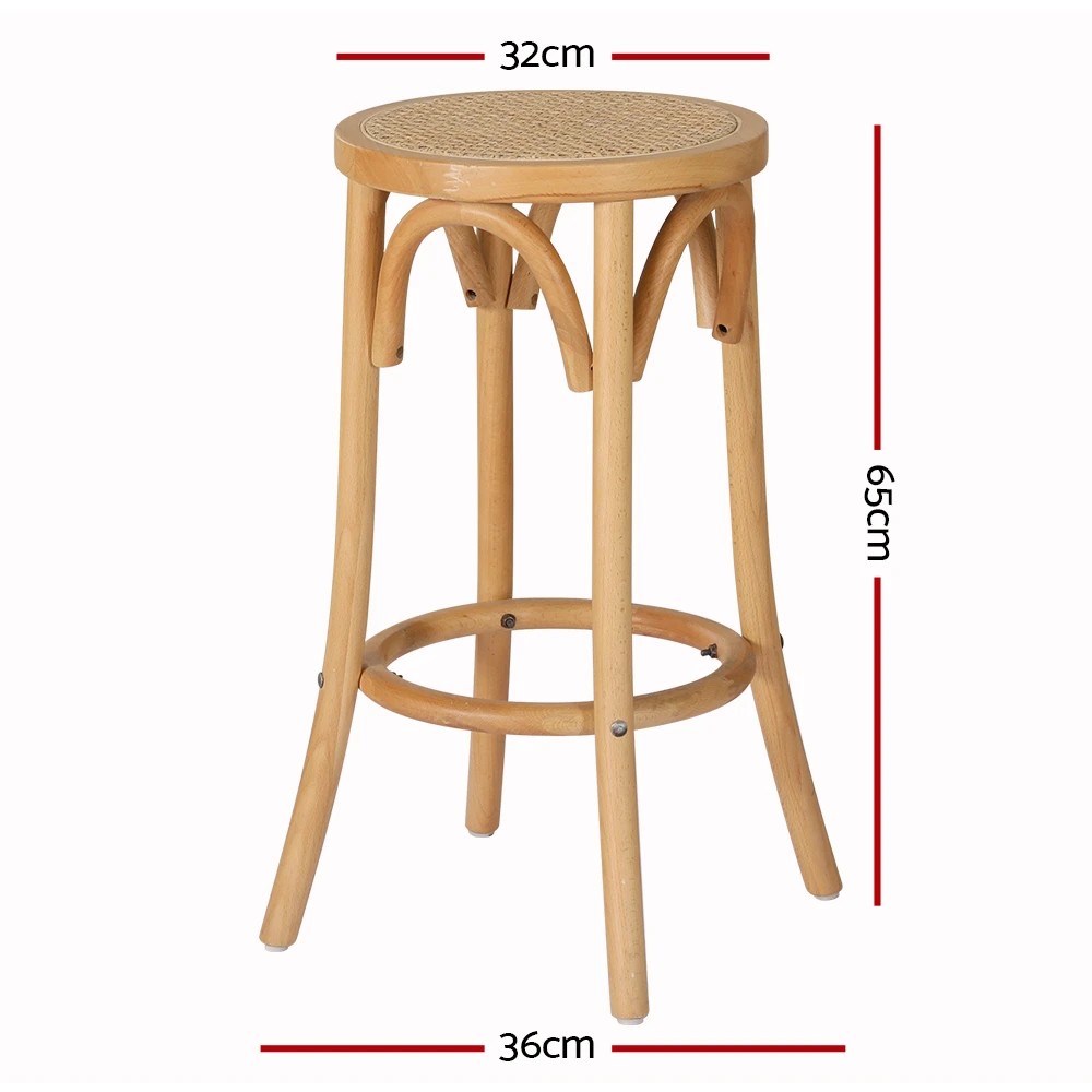 2 Artiss Bar Stool Rattan Seat Wooden - Natural, 2 of 6