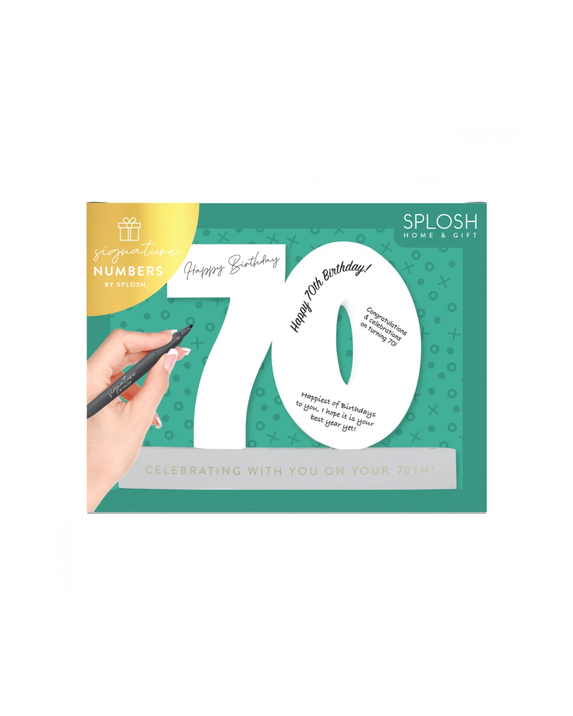 5 Splosh 70th Birthday Wooden Signature Number W/ Marker Keepsake 29x21cm - White, 5 of 9