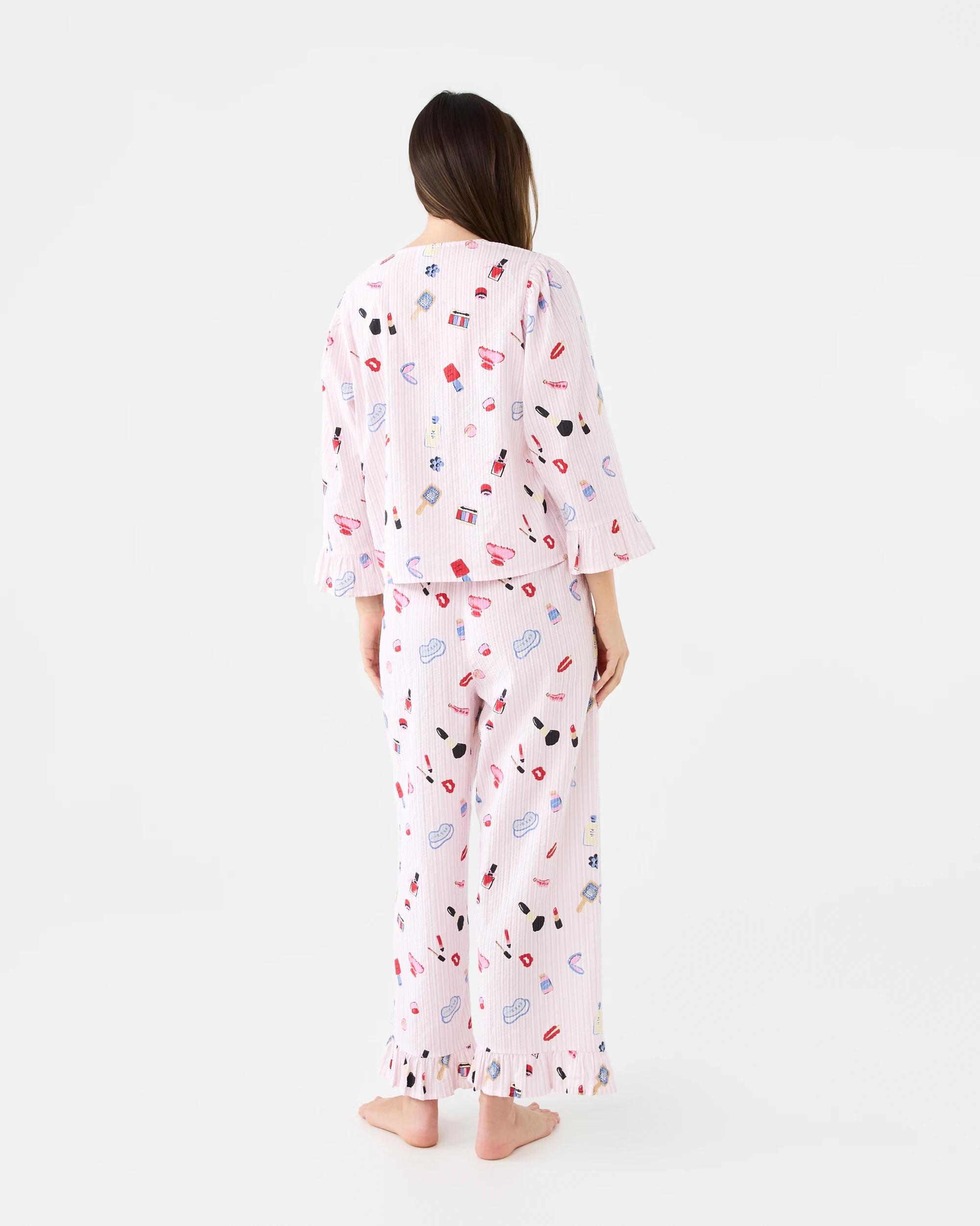 3 Cotton Printed Seersucker Frill Pants Pyjama Set My Bag, 3 of 6