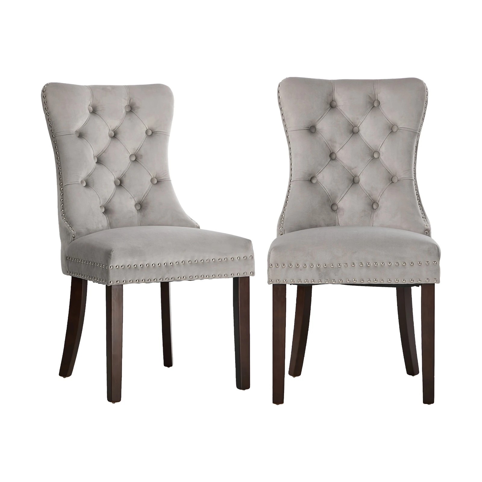 6 Oikiture 4x Velvet Dining Chairs Upholstered French Provincial Tufted Light - Grey, 6 of 10