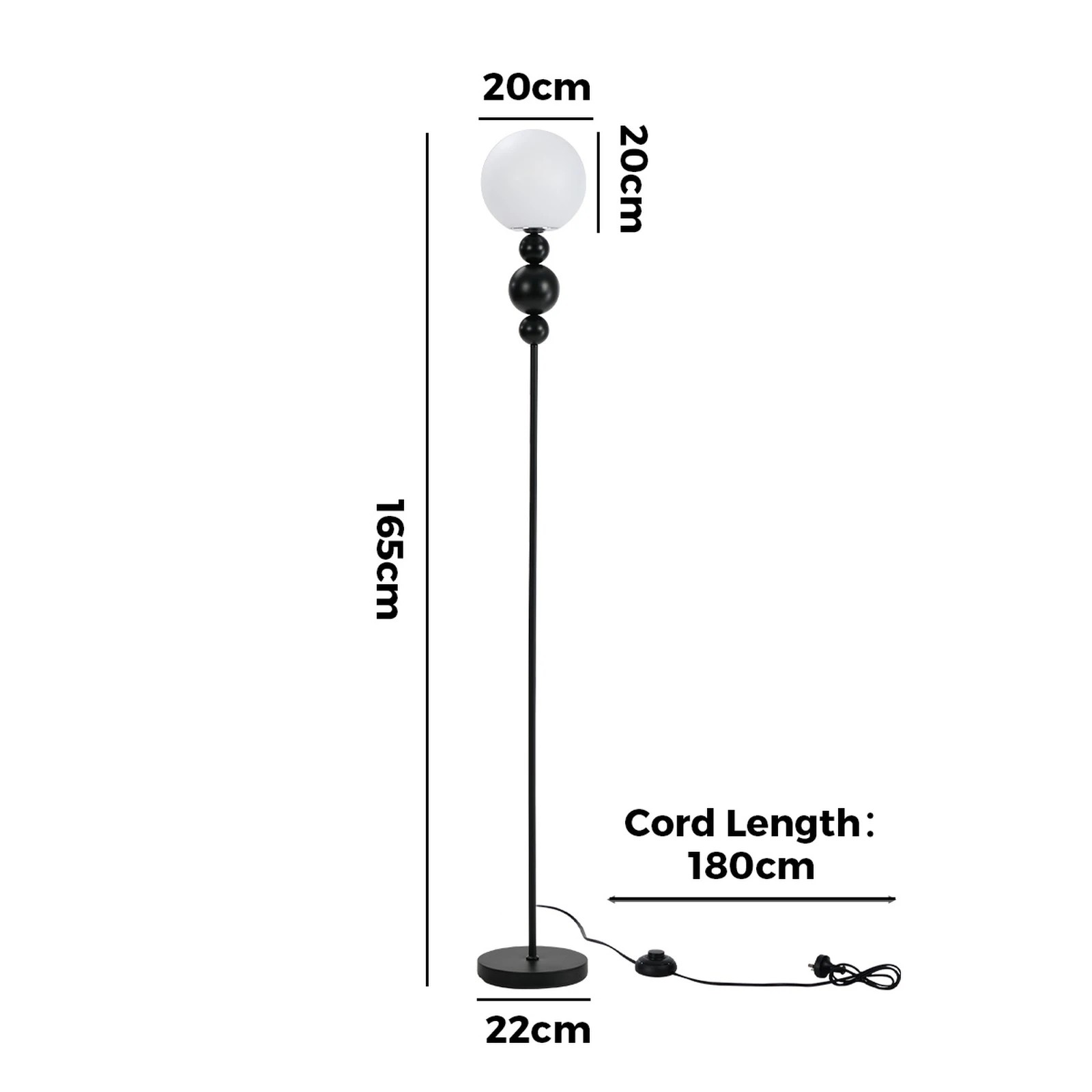 2 Oikiture Floor Lamp Standing Lamp Globe  Shade Metal - Black, 2 of 10