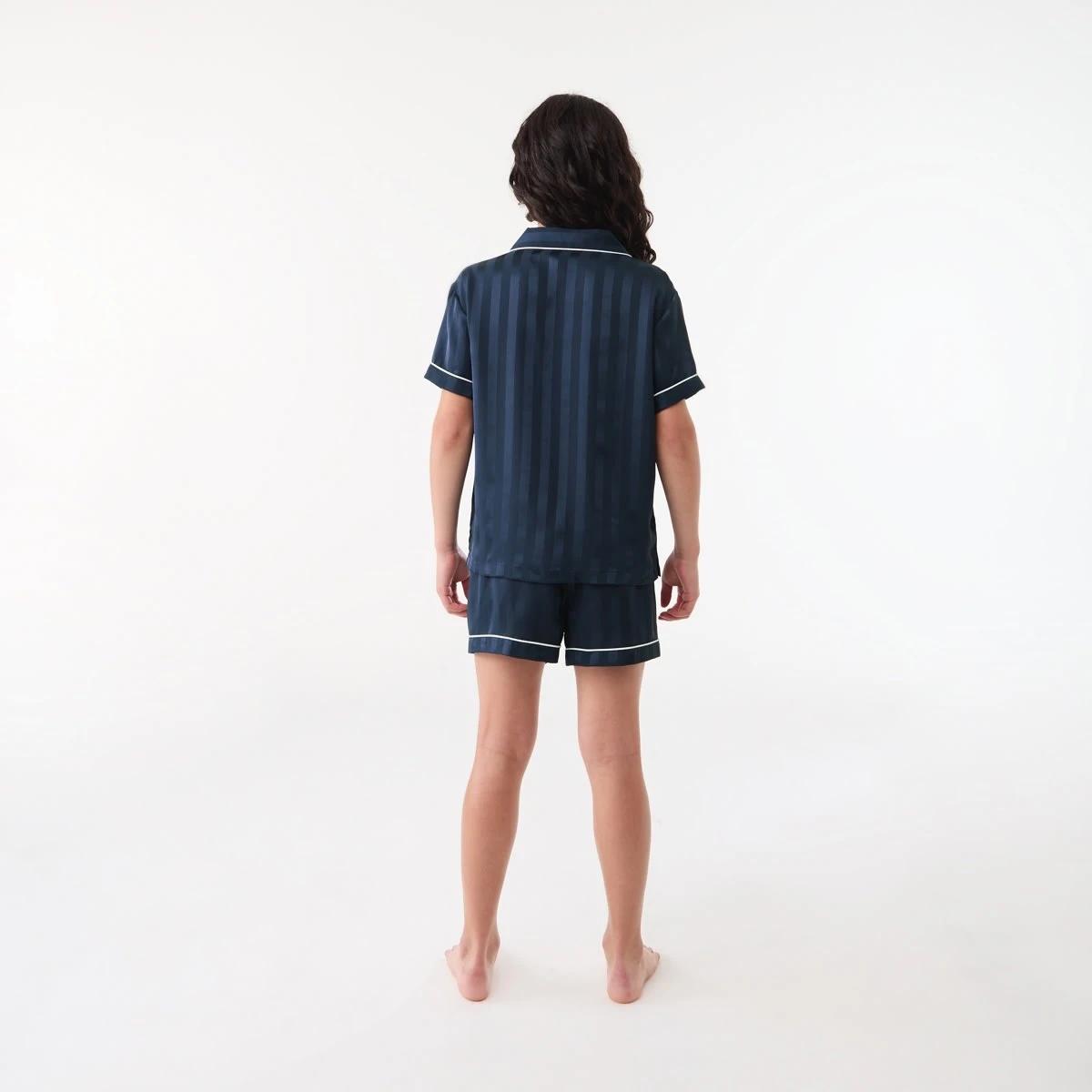 2 Short Sleeve Satin Pyjama Set JACQUARD STRIPE DEEP INDIGO, 2 of 6