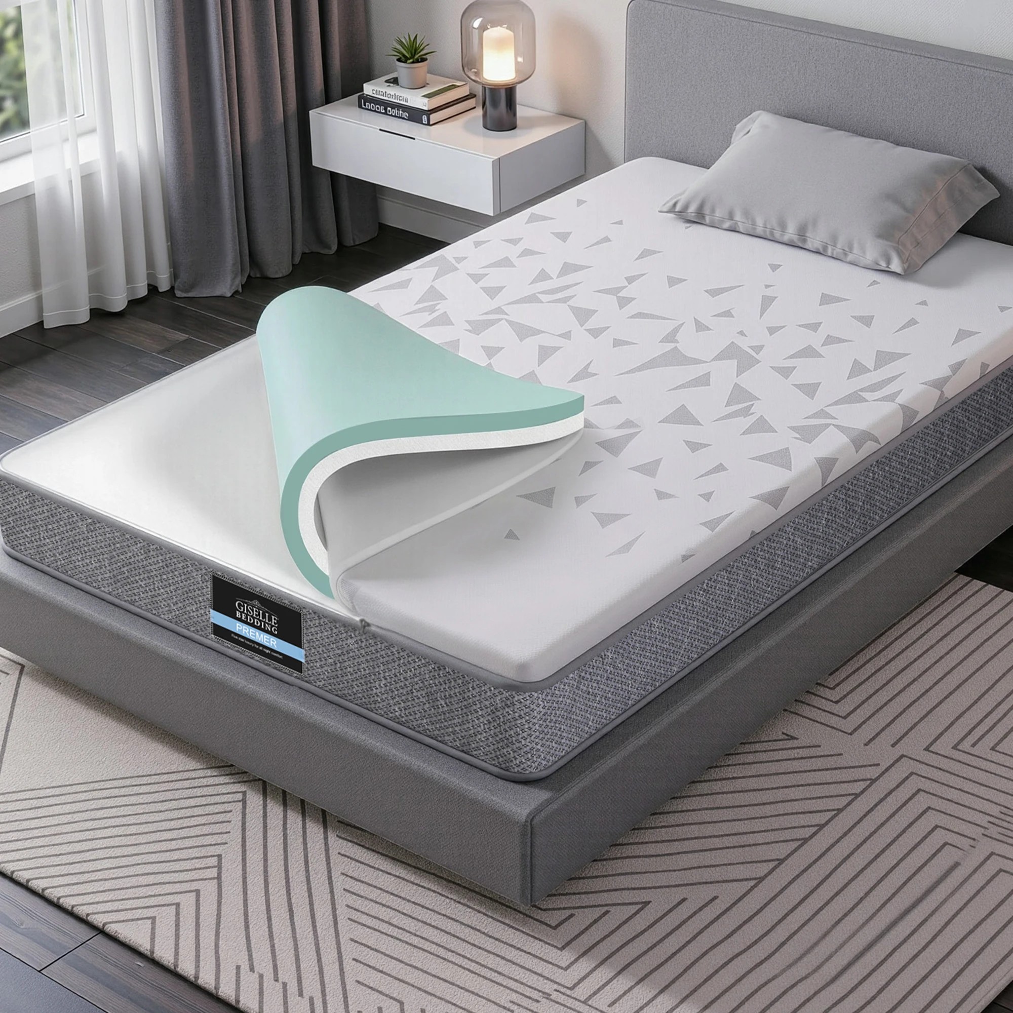 2 Giselle Bedding 23cm Mattress Reversible Firmness Foam Layer - King Single Bed - White, 2 of 9