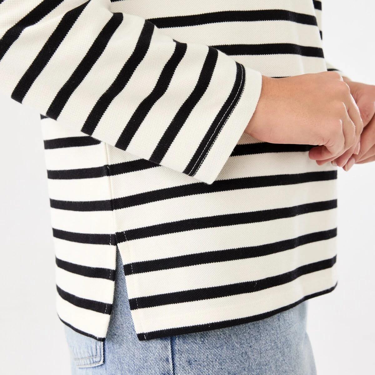 6 Long Sleeve Pique Top Beige Str, 6 of 6