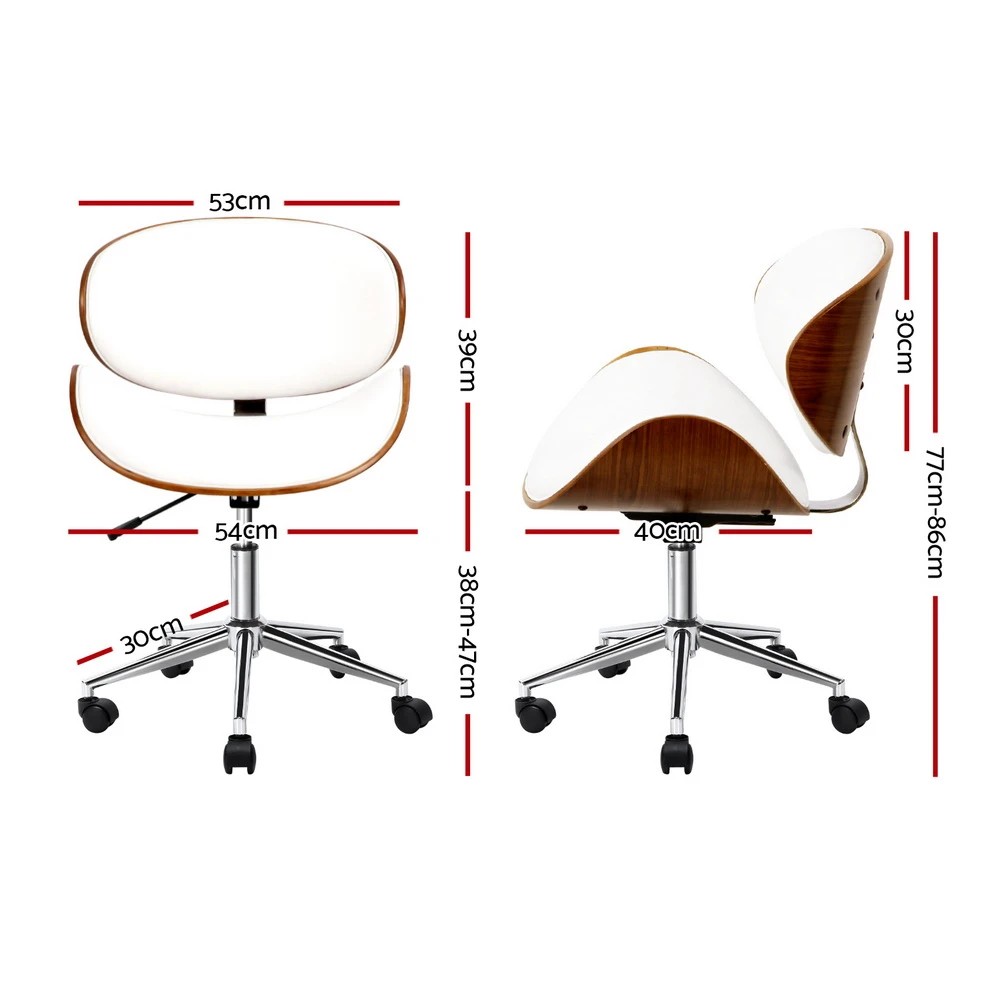 2 Artiss Wooden Office Chair Leather Seat - White, 2 of 7