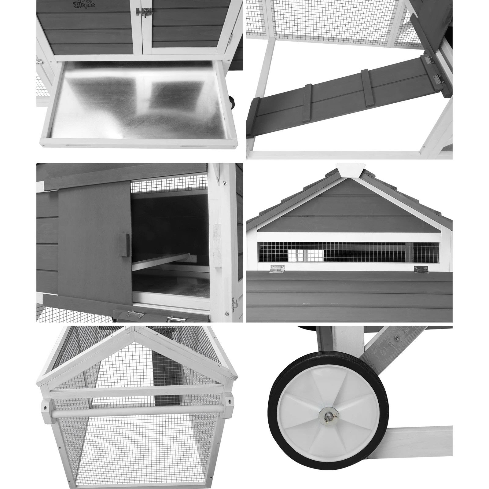 3 Alopet Chicken Coop Rabbit Hutch Extra Large Wooden House Run Hatch Box w/Wheels - Grey, 3 of 10