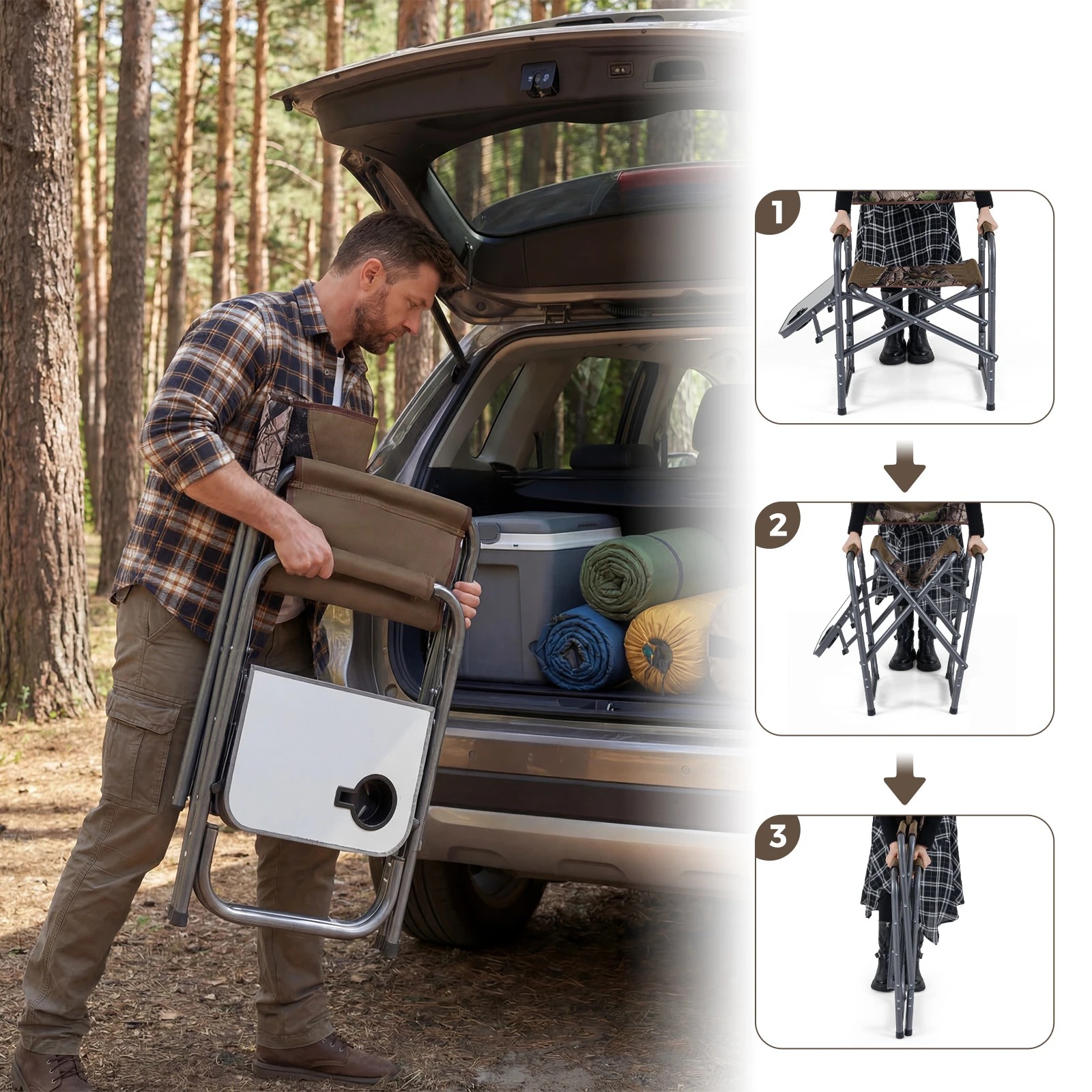 4 Costway Folding Camping Chair Portable Directors Chair Hiking Chair w/Side Table - Multi, 4 of 6