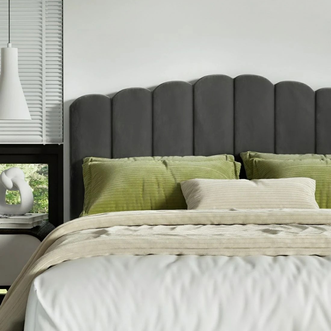 5 Artiss Bed Frame Queen Size Velvet  FION - Grey, 5 of 7