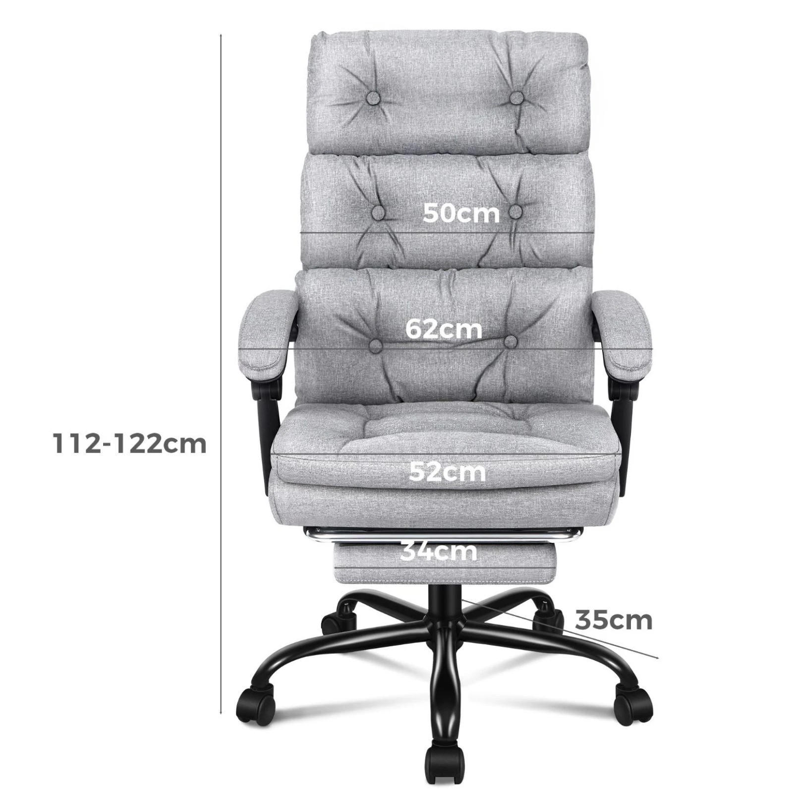 5 Alfordson Office Chair Executive Computer Fabric Work Seat Recliner Gaming - Grey, 5 of 10