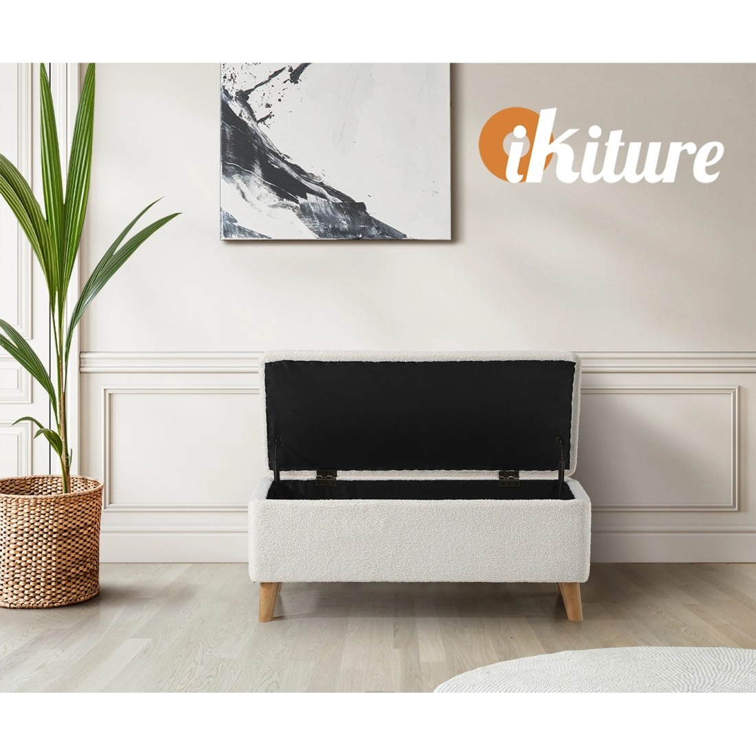 5 Oikiture Storage Ottoman Blanket Box Chest Toy Foot Stool Sherpa
 - White, 5 of 10