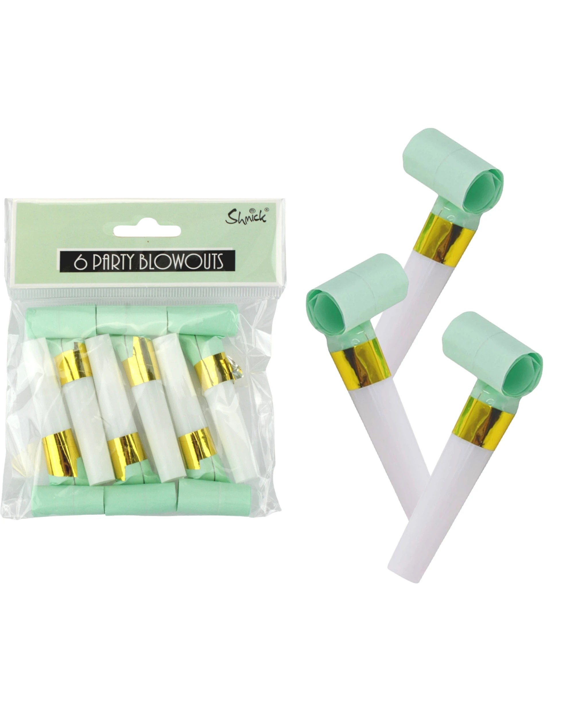 1 Shmick Mint and Gold Foil Party Blowers Pack of 6 - Green, 1 of 1
