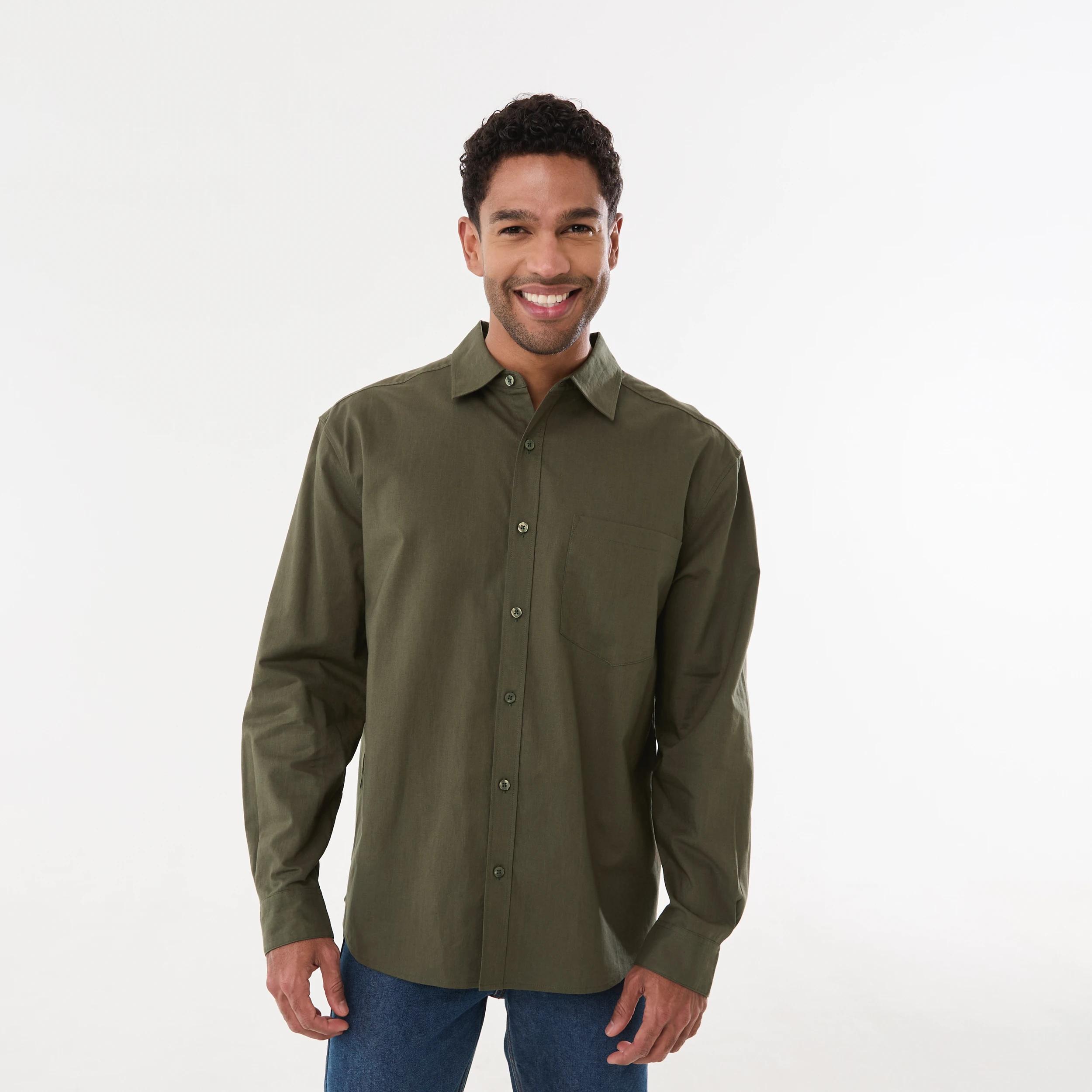 1 Long Sleeve Cotton Linen Shirt UNI KHAKI, 1 of 5