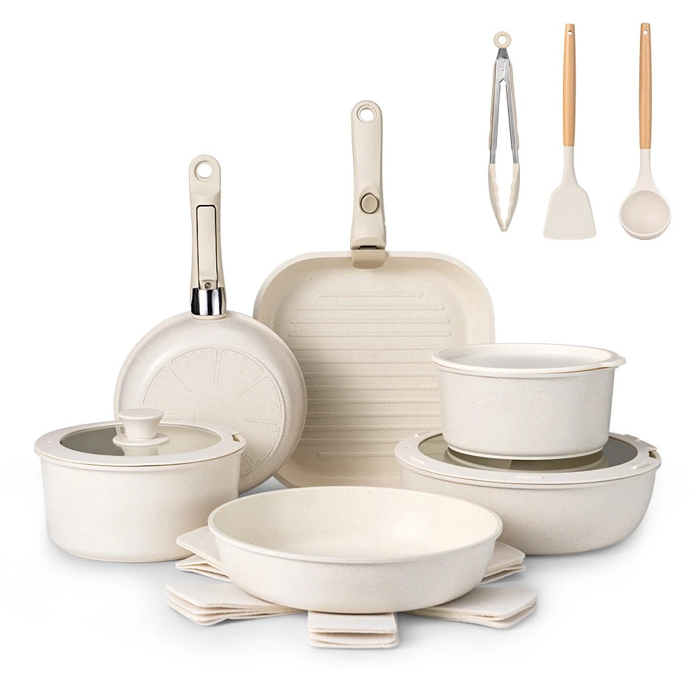 1 ZUNI 20PCS Cookware Pots and Pans Set Nonstick Granite Coating Cooking Utensil - White, 1 of 2