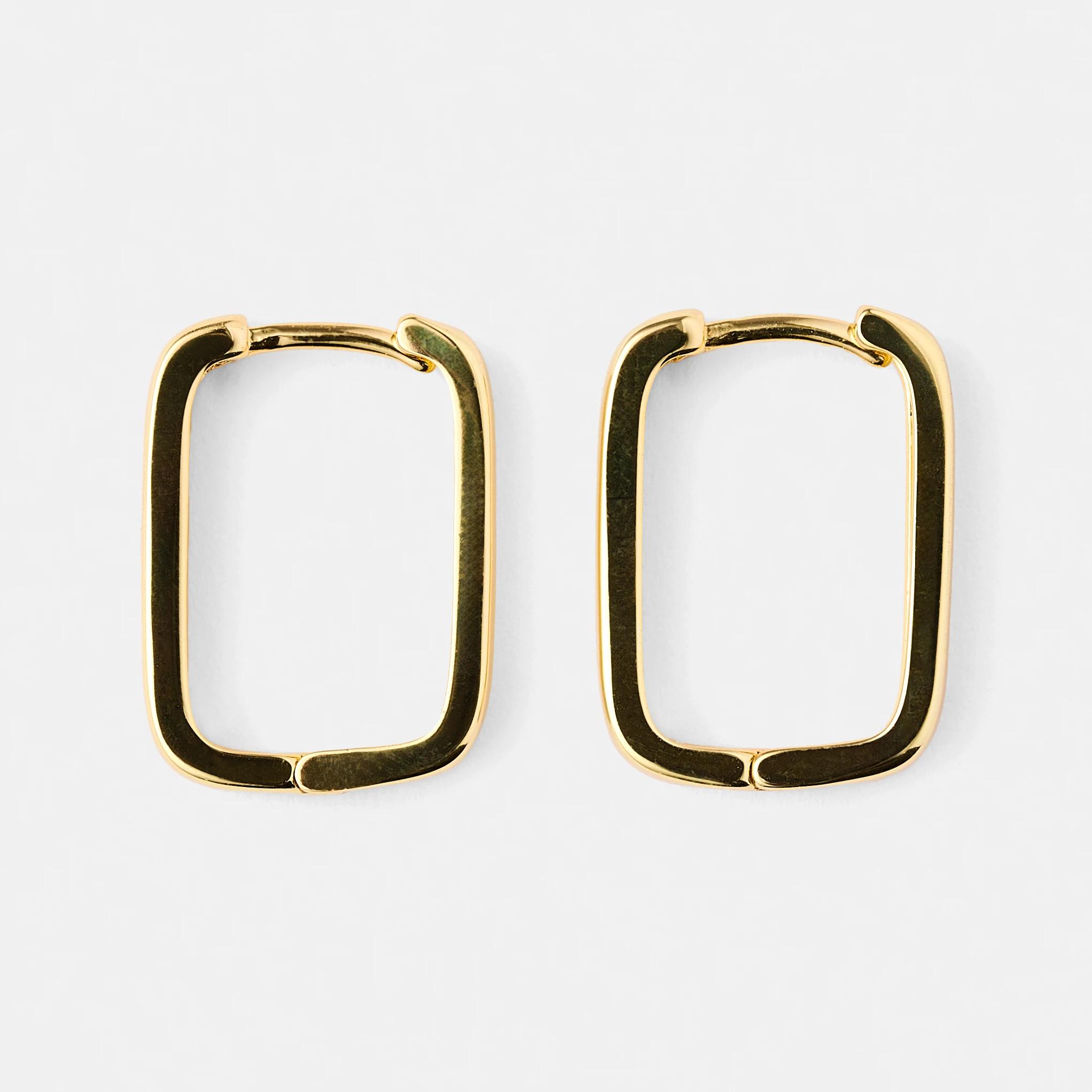 3 18K Gold Plated Rectangle Hoop Earrings Gold, 3 of 5