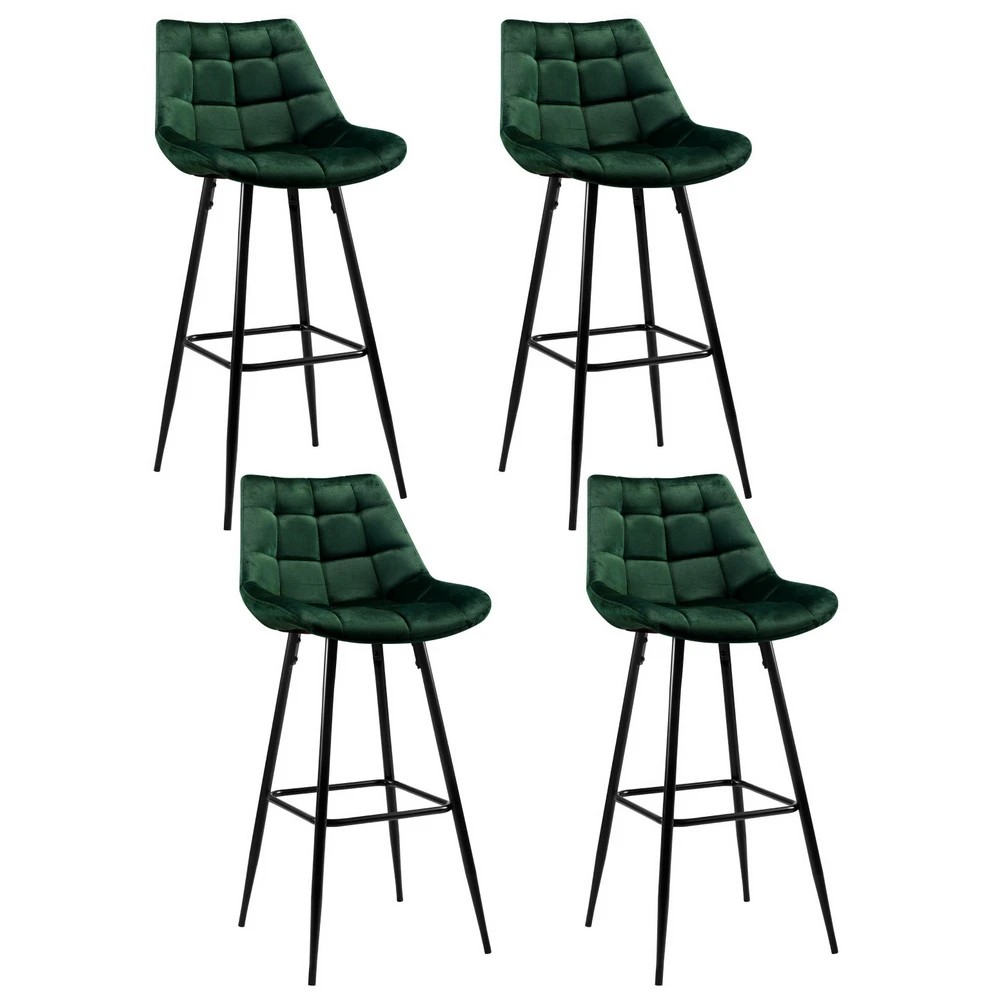 1 Artiss 4x Bar Stools Velvet Chairs Green - Green, 1 of 5
