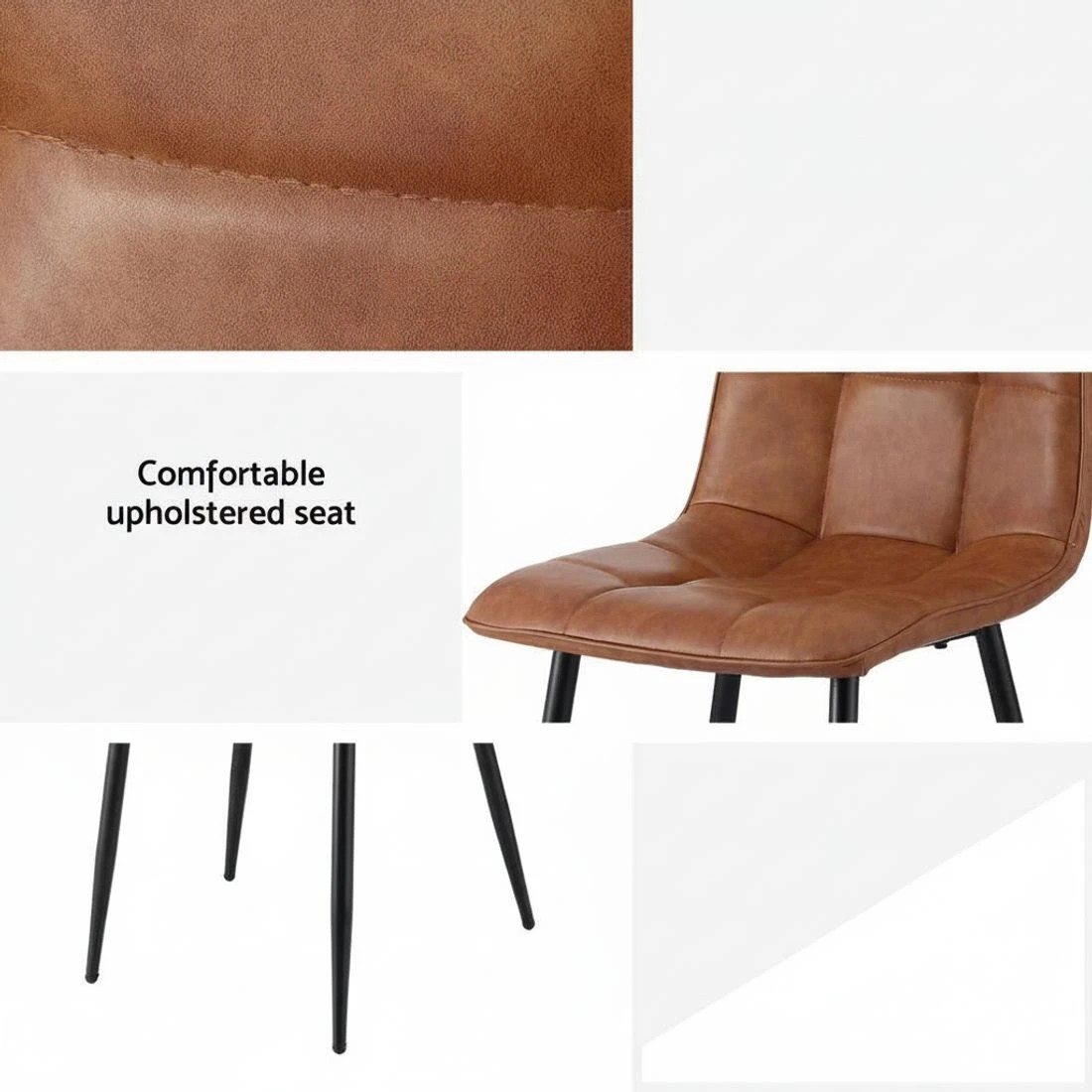 5 Artiss 4x Dining Chairs Retro PU Leather Kitchen Lounge Cafe Accent Chair - Brown, 5 of 5