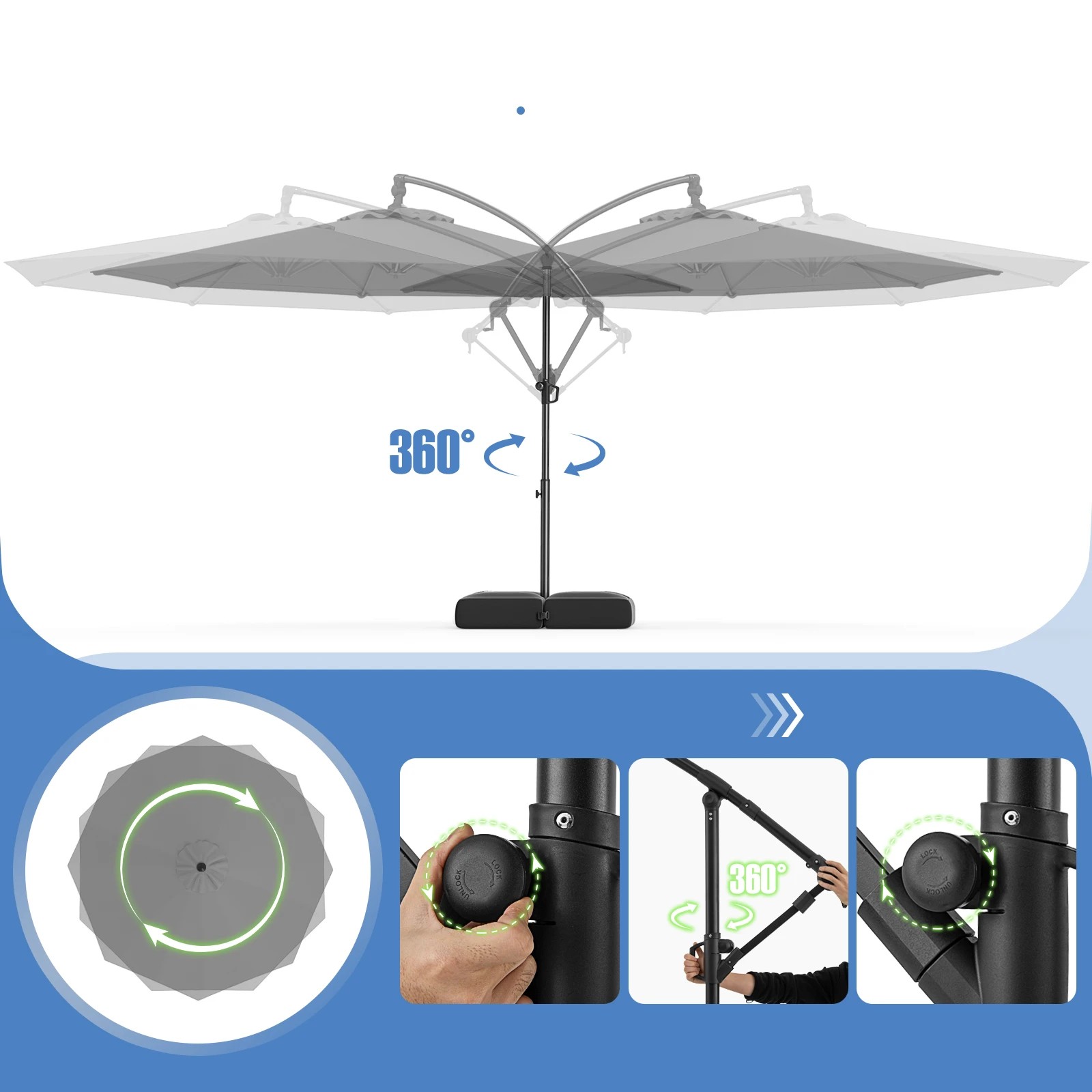 2 Costway 3M Outdoor Offset Umbrella Cantilever w/Base, 2 of 6