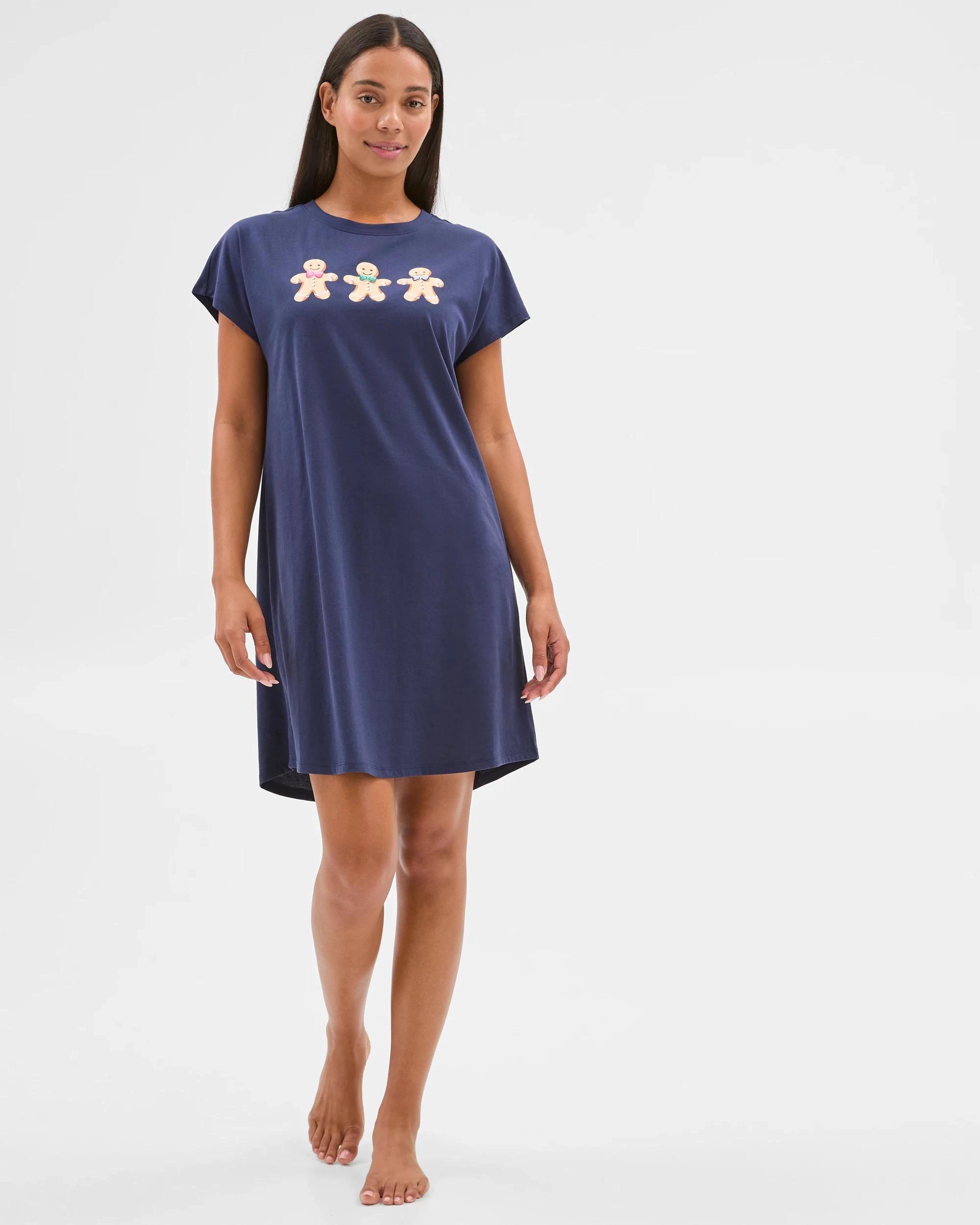 2 Target Australian Cotton T-Shirt Nightie NAVY CHRISTMAS GINGERBREAD, 2 of 5