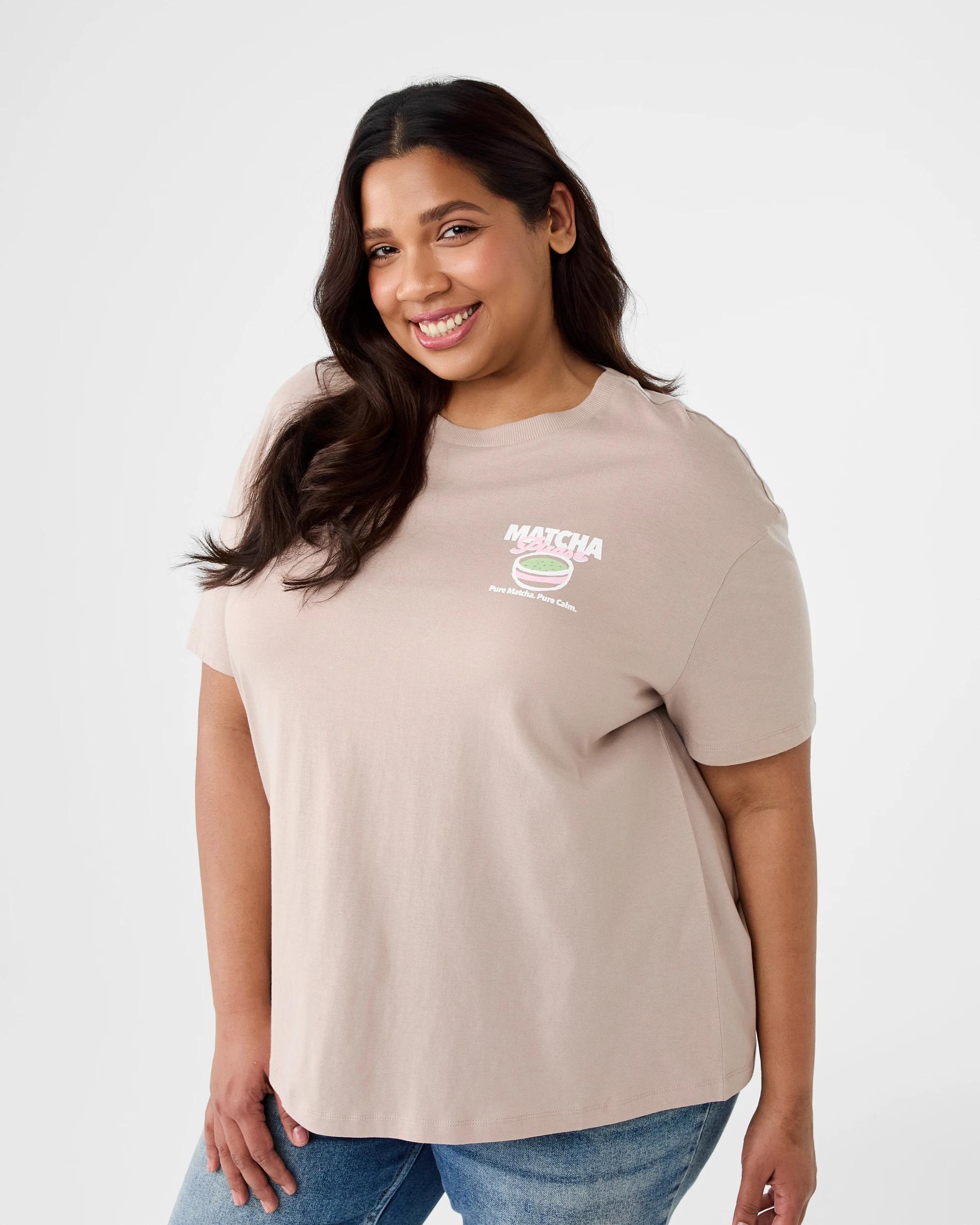 2 Curve Short Sleeve Boyfriend T-shirt MATCHA, 2 of 7