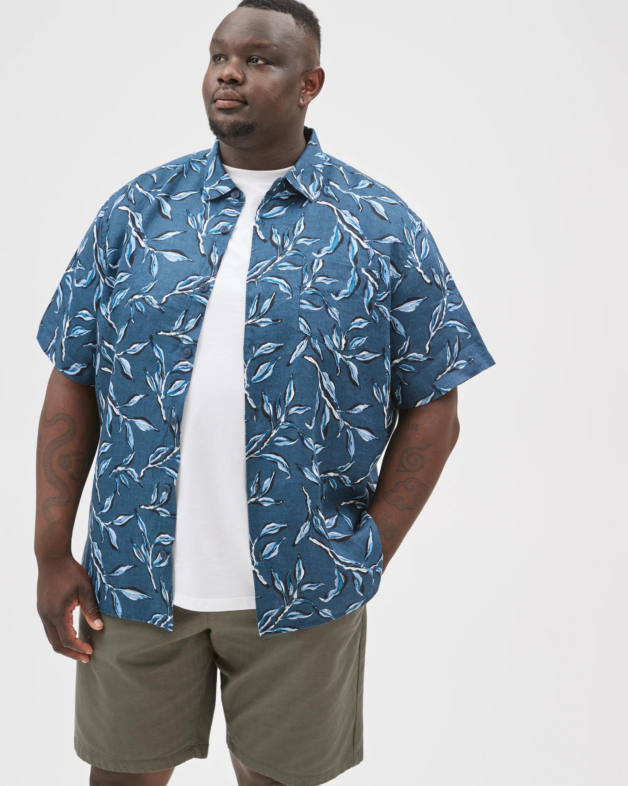 2 Target Man Plus Size European Linen Short Sleeve Print Shirt NAVY, 2 of 5