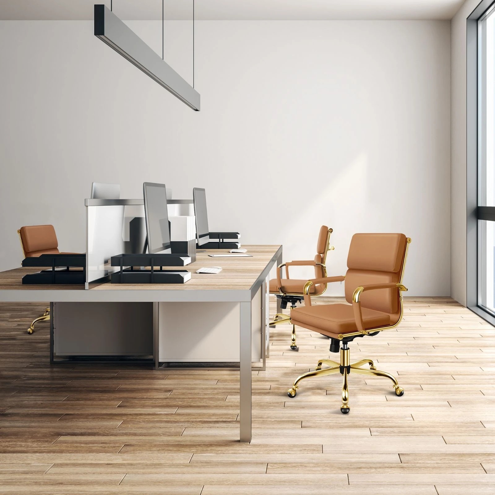 4 Alfordson Office Chair Ergonomic Paddings Executive Computer Seat Mid Back - Brown, 4 of 10