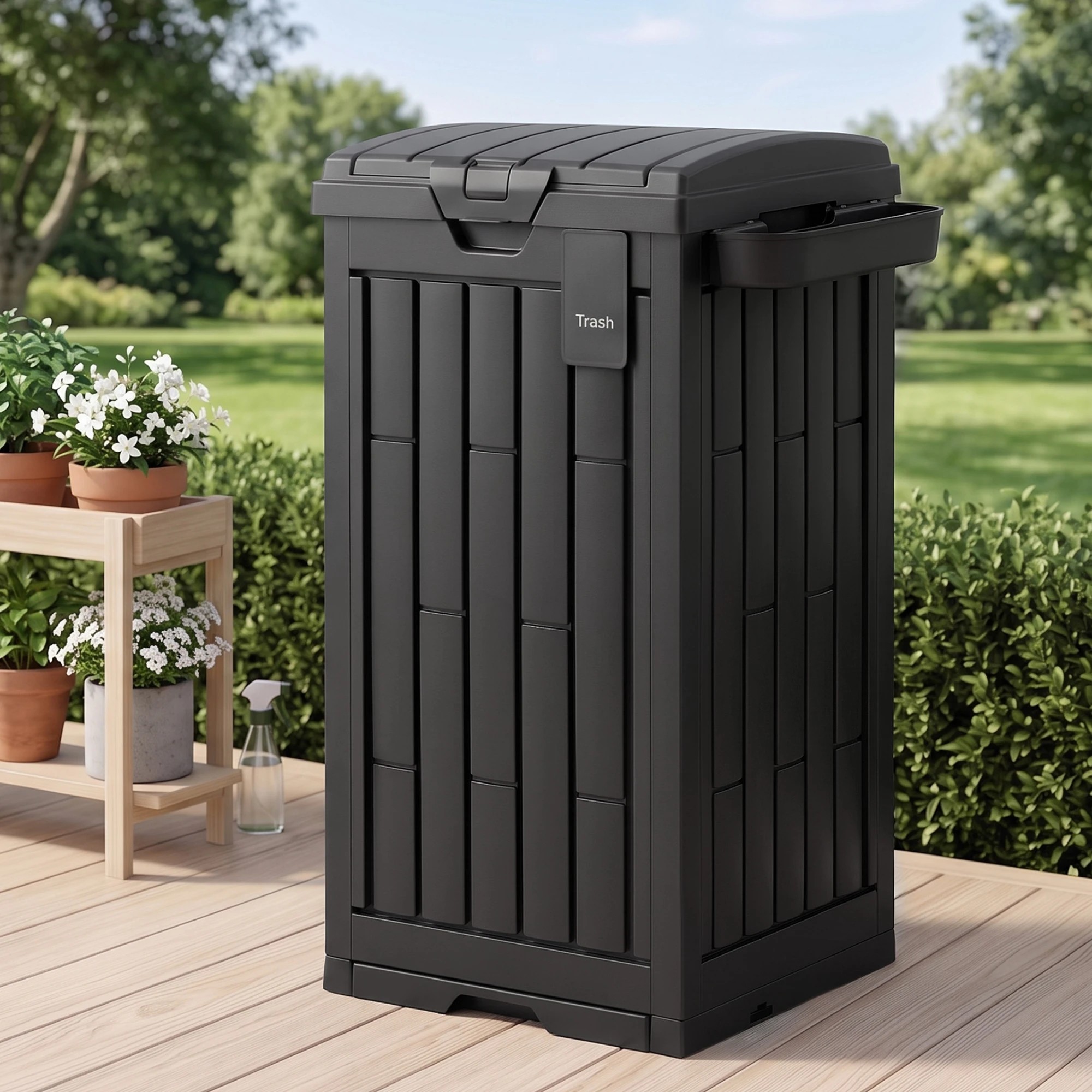 2 Gardeon Outdoor Trash Cans Polypropylene Patio Hideaway Bin 110L Black - Black, 2 of 8