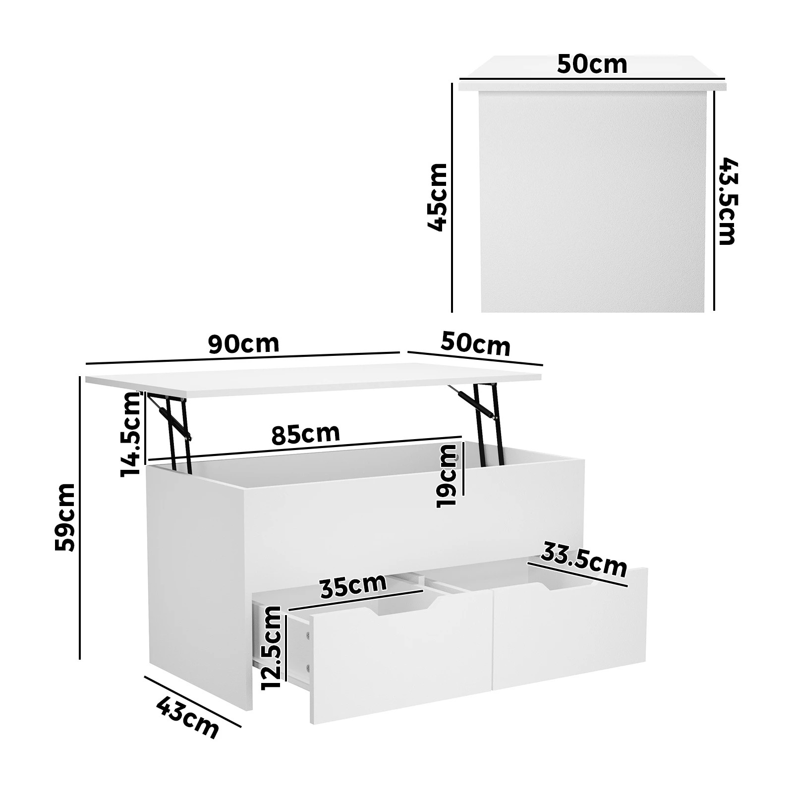 2 Oikiture Coffee Table Lift Up Top With Drawers Hidden Book Storage White - White, 2 of 7