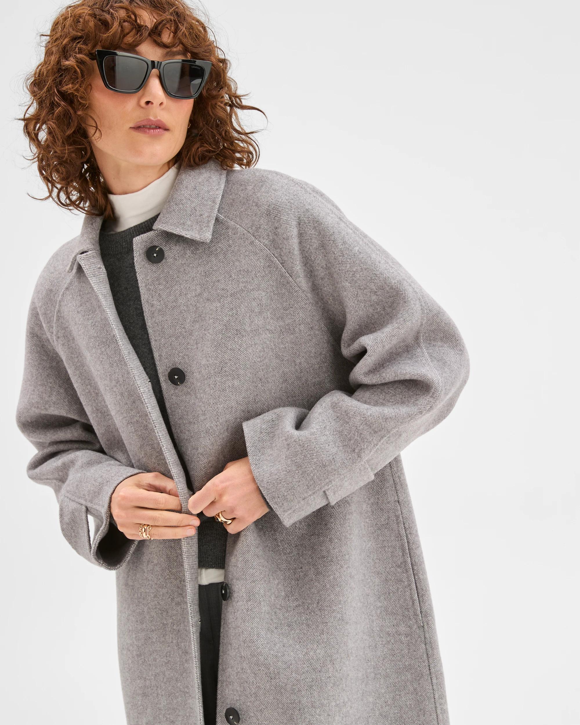 4 Preview Wool Blend Long Sleeve Collared Coat GREY, 4 of 7