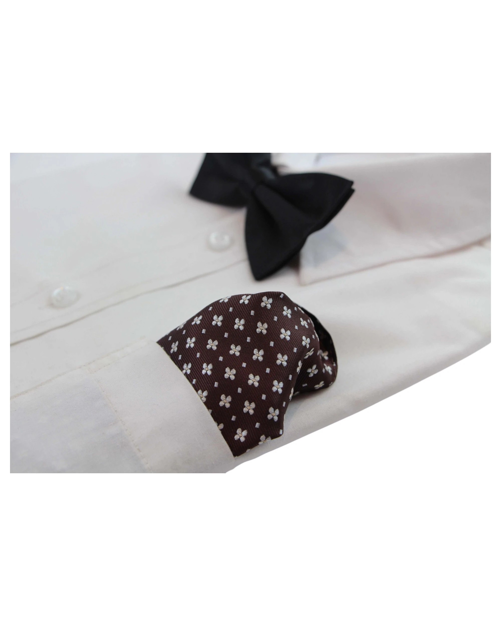 3 Zasel Mens Brown & White Flower Silk Pocket Square - Multi, 3 of 3