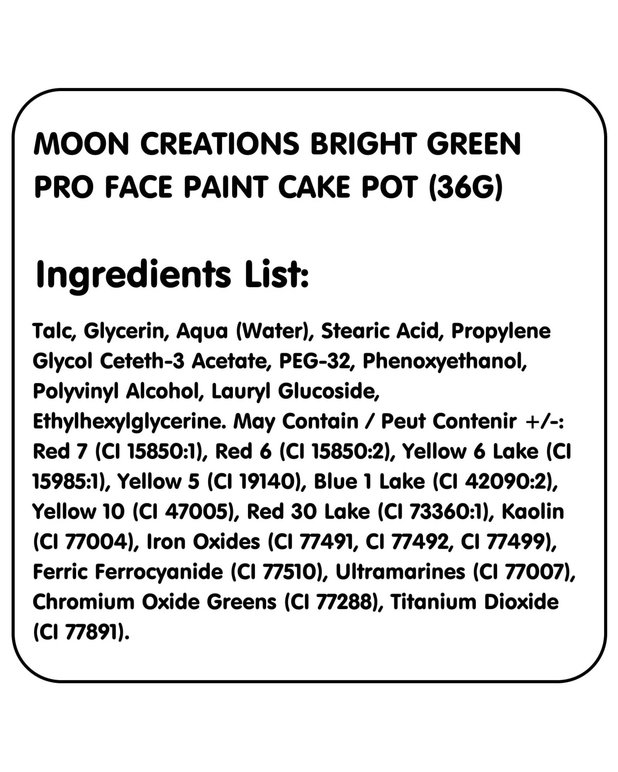 3 Moon Creations Bright Pro Face Paint Cake Pot 36g - One Size - Green, 3 of 5
