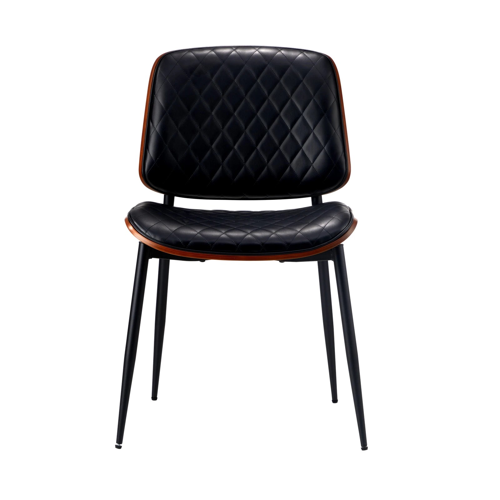 6 Oikiture 4x Dining Chairs Retro Faux Leather Solid Beech Wood Metal Legs - Black, 6 of 9