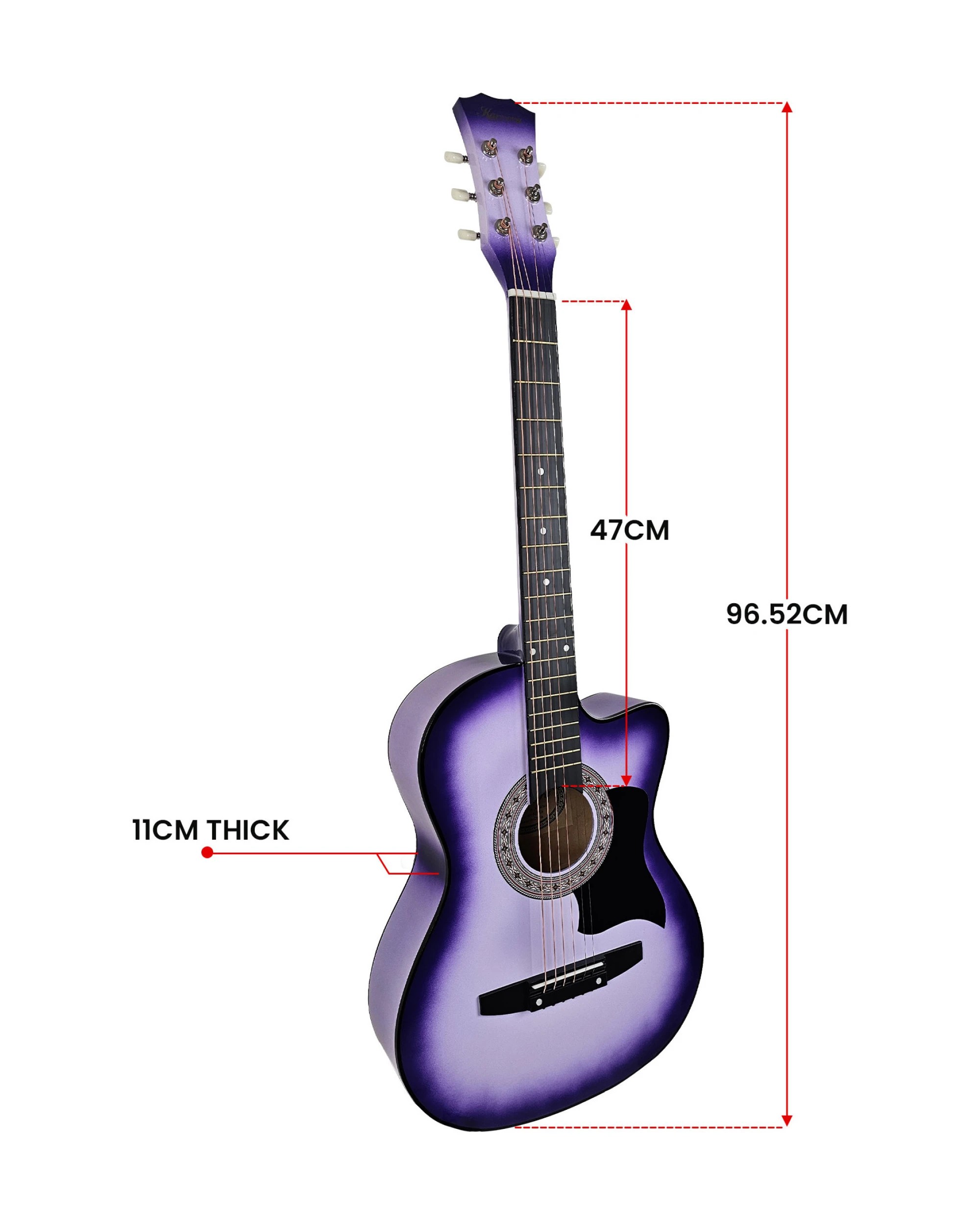 2 Karrera 38in Cutaway Acoustic Guitar with Guitar Bag in Purple Burst - Purple, 2 of 10