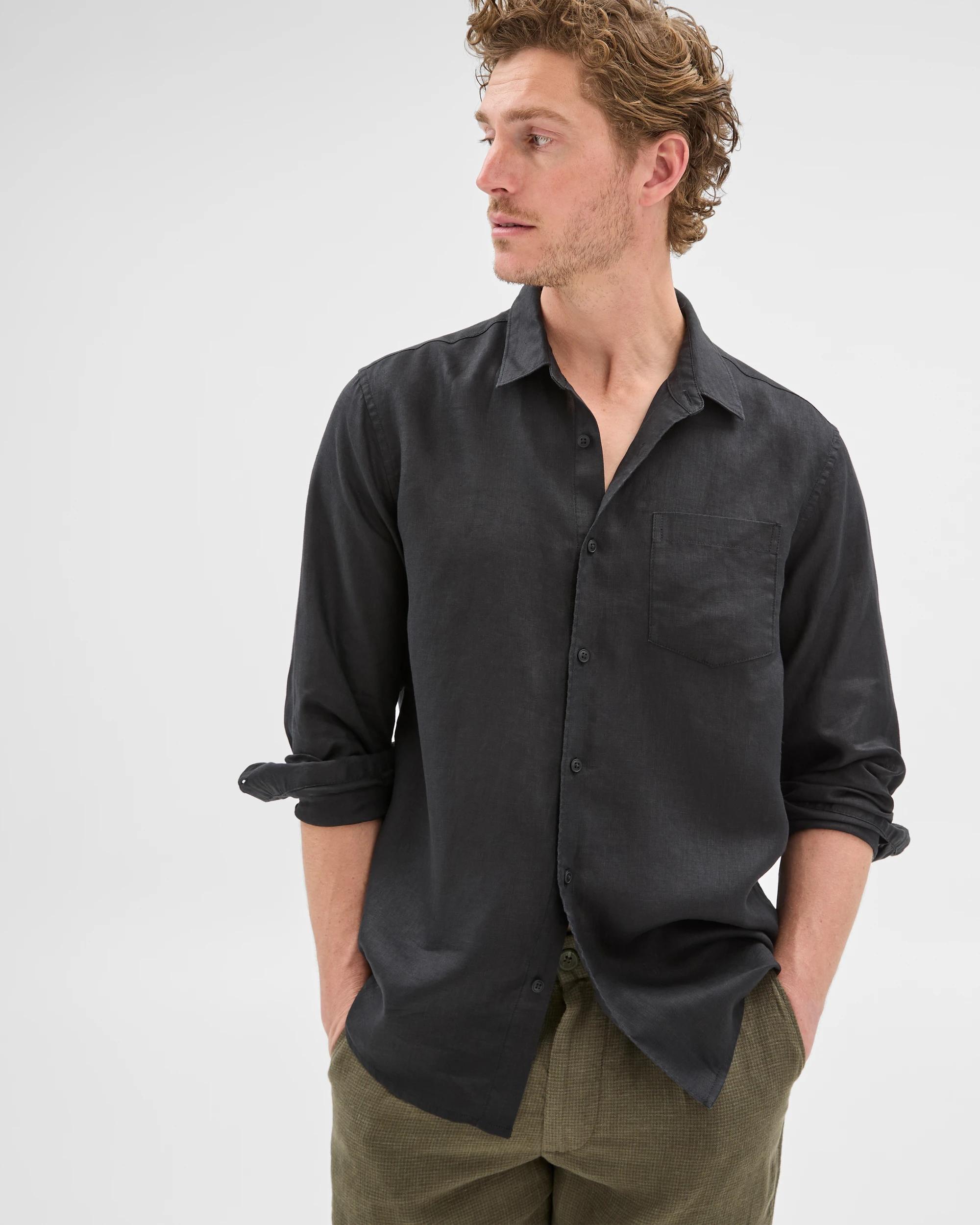 3 Target European Linen Long Sleeve Shirt BLACK, 3 of 7