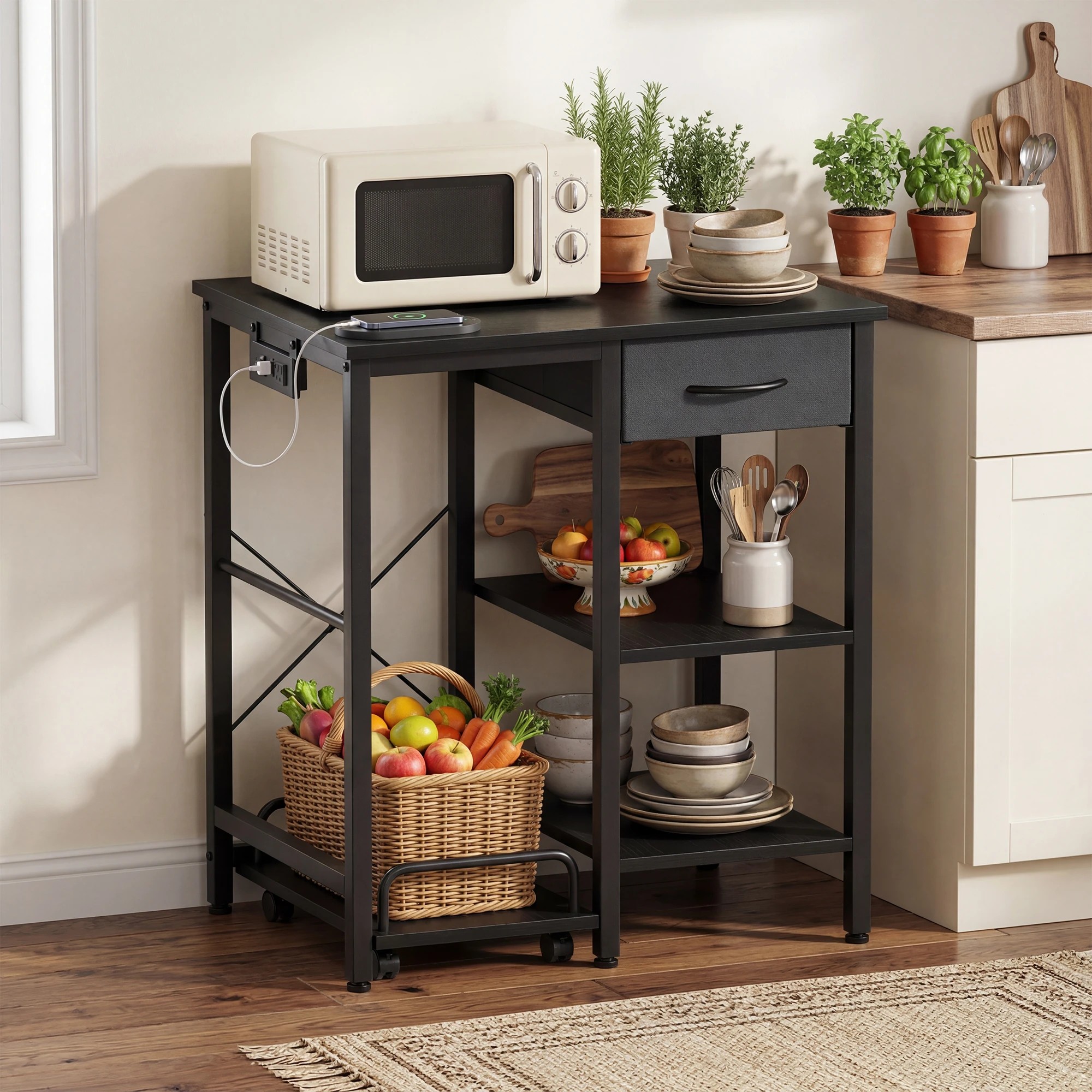 8 Advwin Printer Stand with Pull Out Shredder Shelf Charging Station Fabric Drawer Open Shelves - Black, 8 of 9