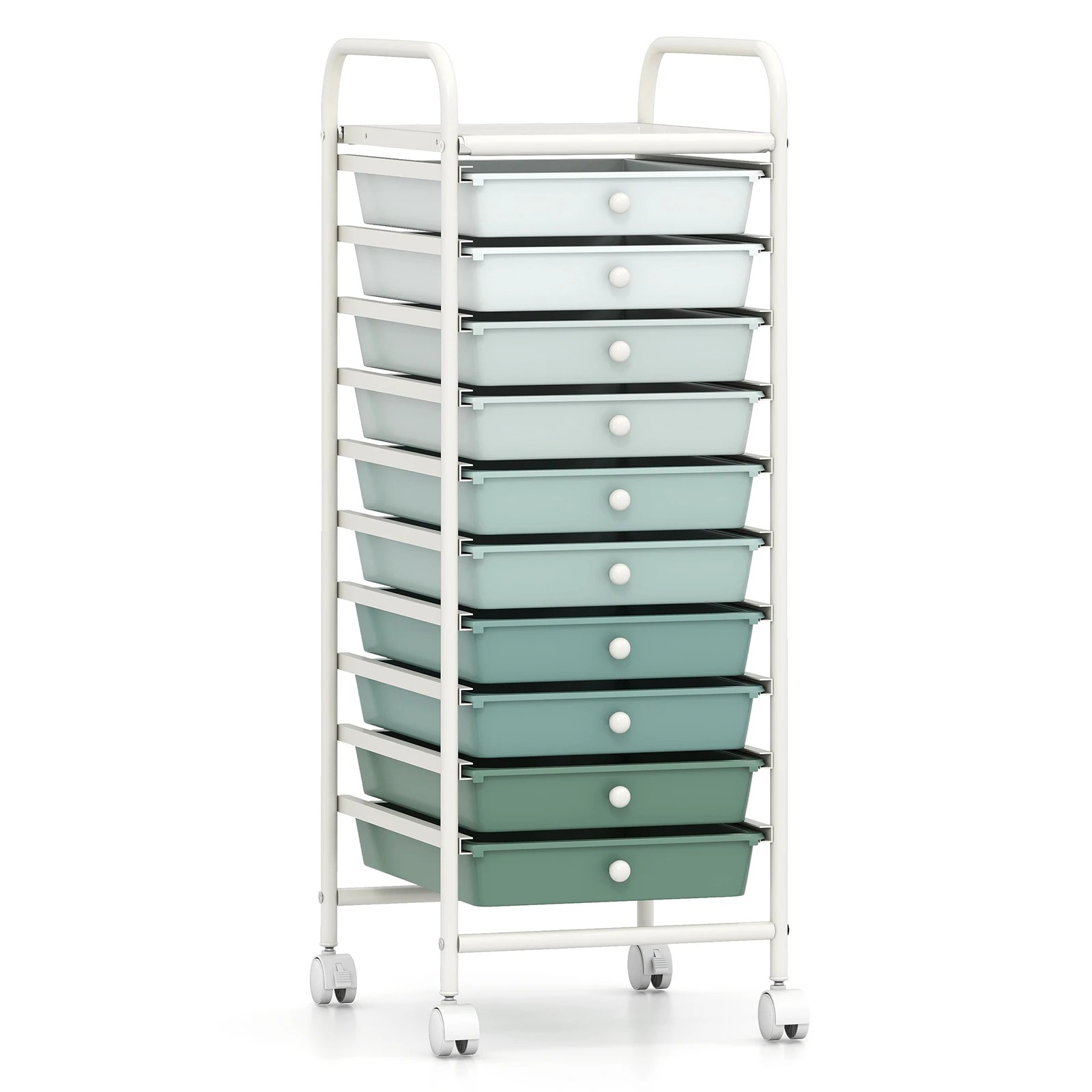 1 Costway 10 Drawers Rolling Storage Cart Mobile Utility Trolley - Green, 1 of 5