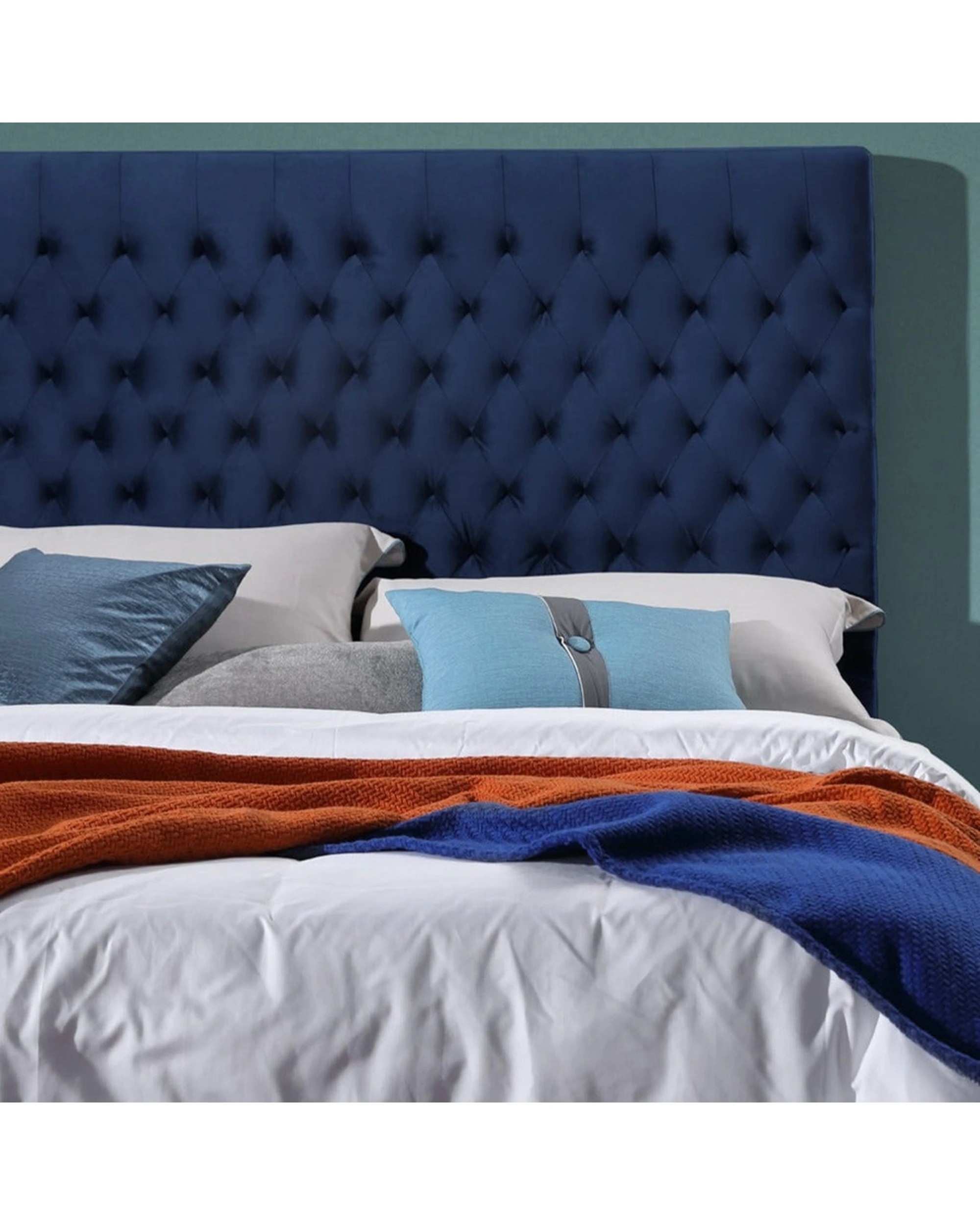 1 Bedding Co Velvet Luxe Bed Head Diamond Button Design Navy - Queen Bed - Blue, 1 of 1